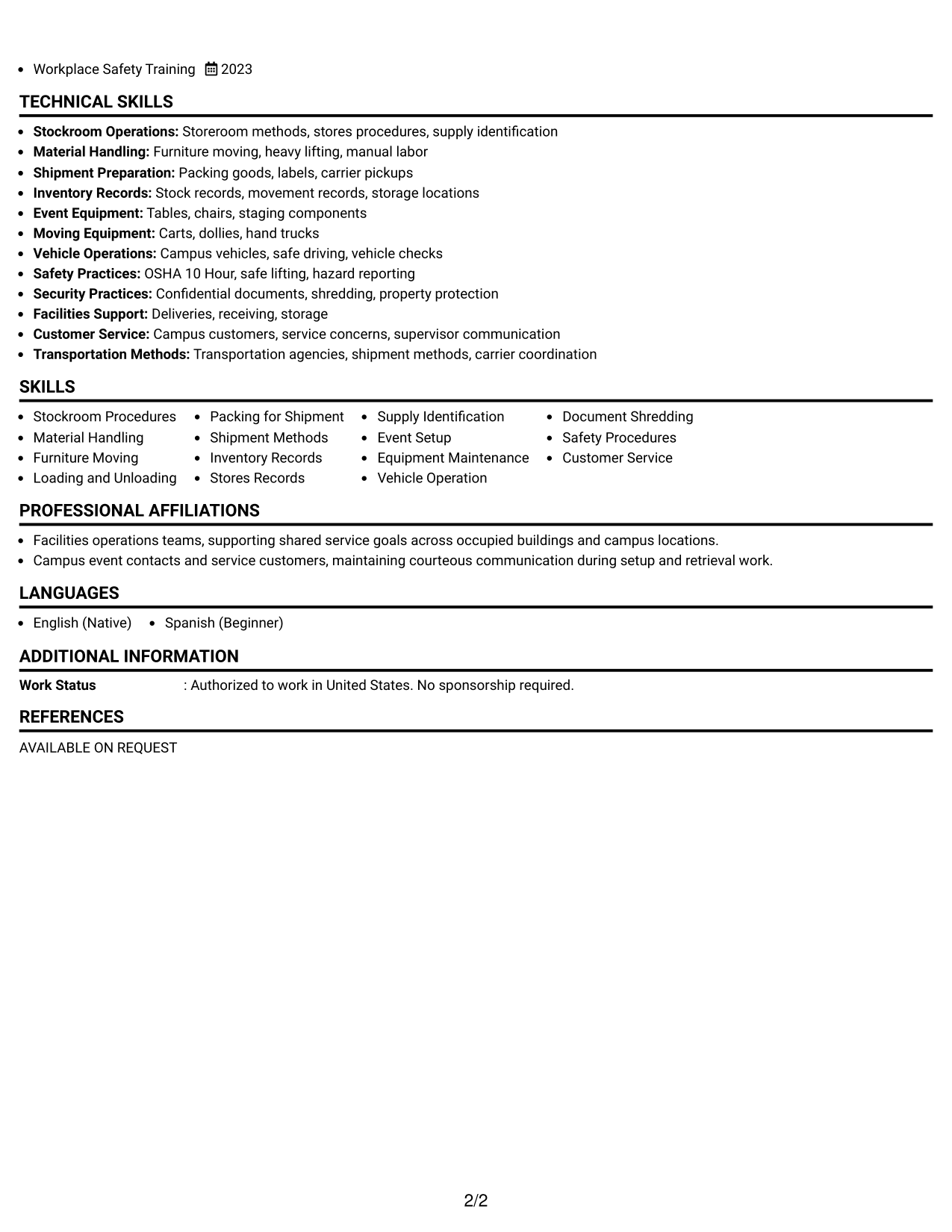 Resume Example Page 2