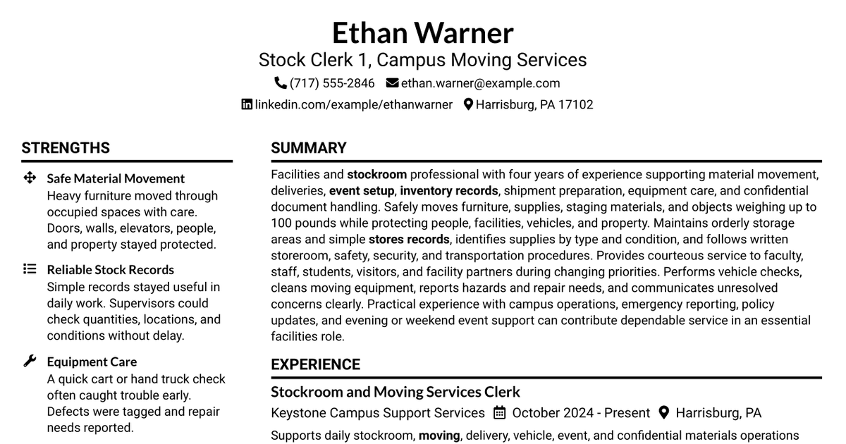 7 Stock Clerk 1 - Campus Moving Services Resume Templates with Example