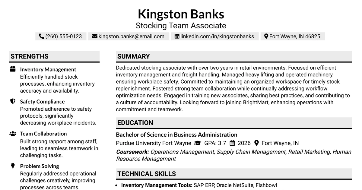 33 Stocking Team Associate Resume Templates with Example 2026 (ATS-Optimized)