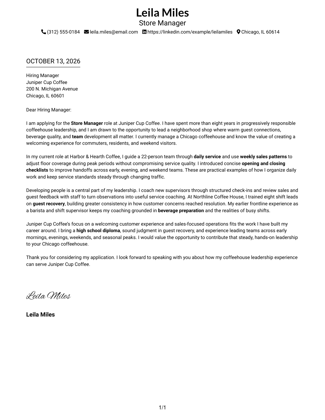 Cover Letter Example Page 1