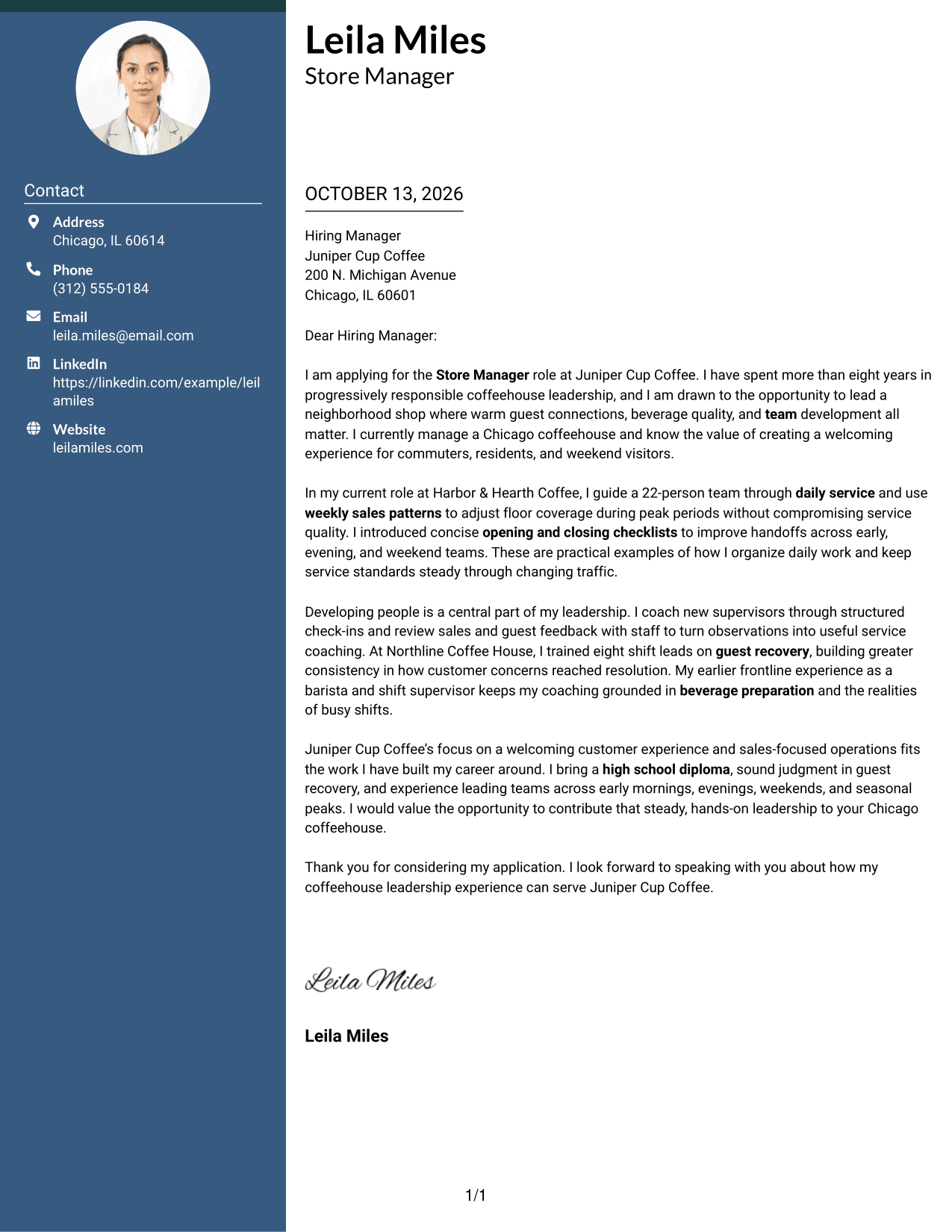 Cover Letter Example Page 1