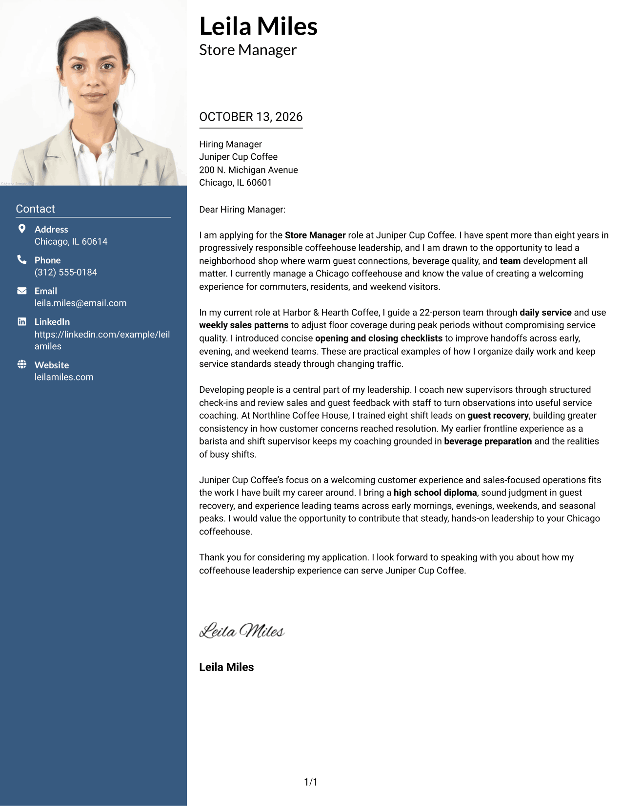 Cover Letter Example Page 1