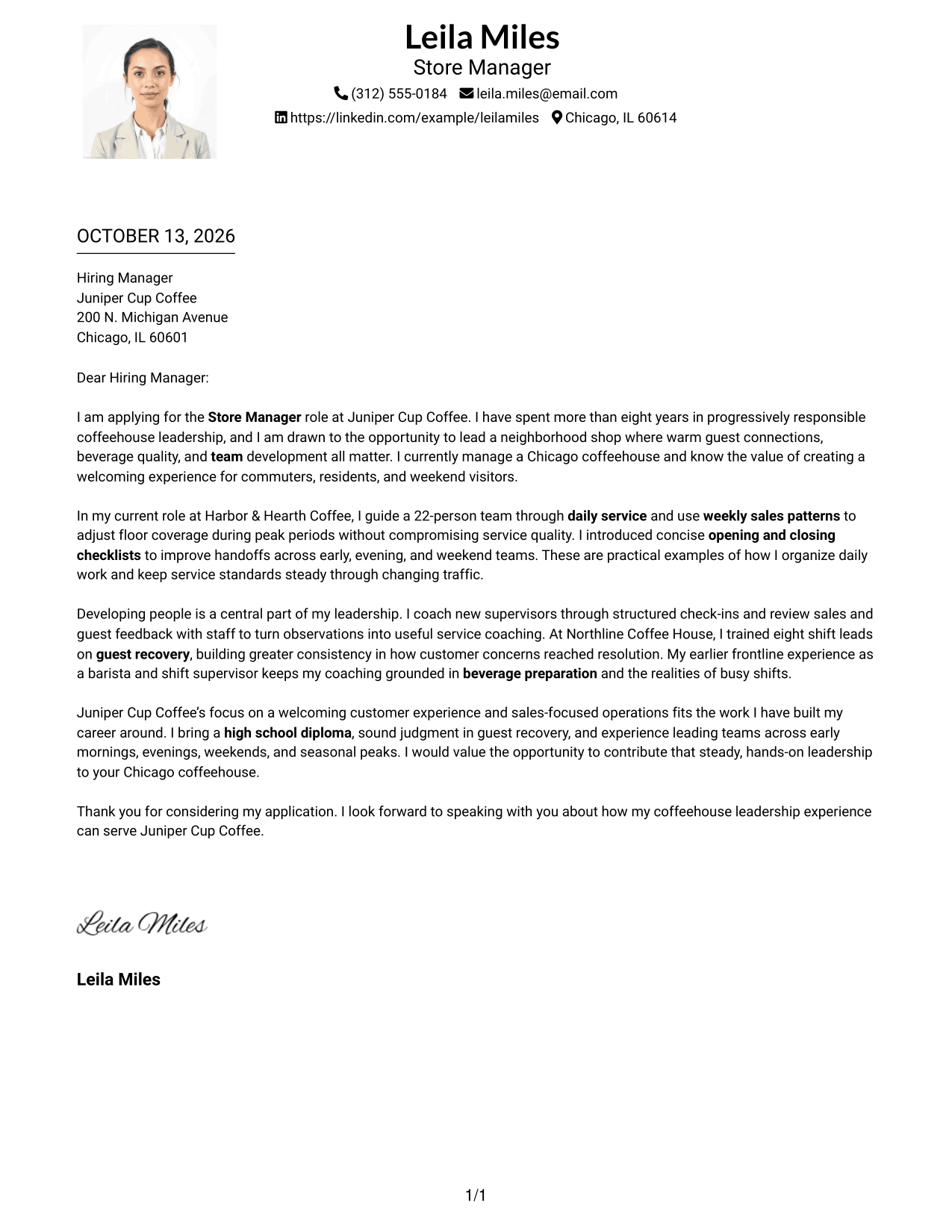 Cover Letter Example Page 1