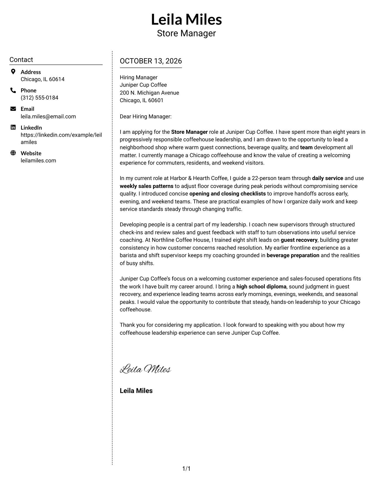 Cover Letter Example Page 1