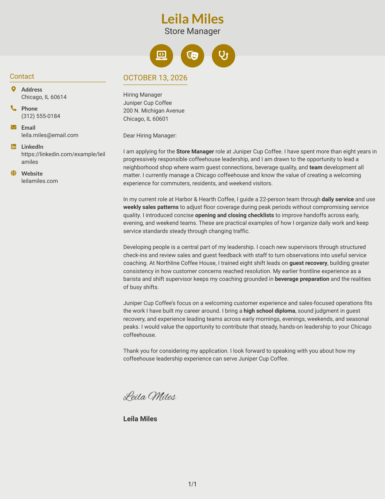Cover Letter Example Page 1