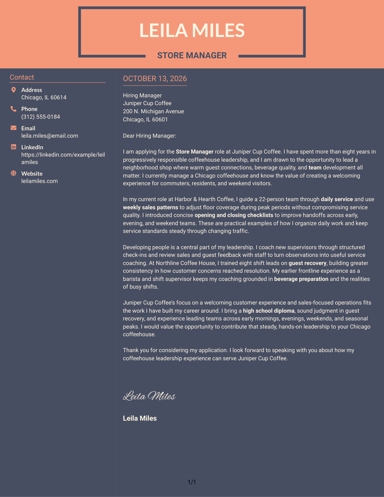 Cover Letter Example Page 1