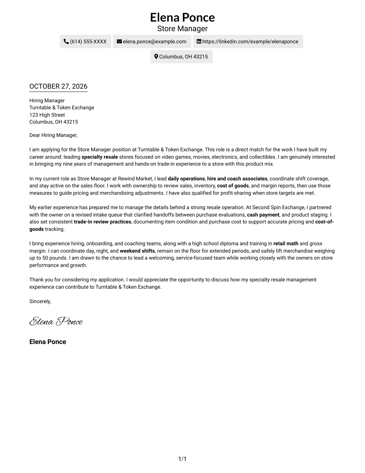 Cover letter example — page 1
