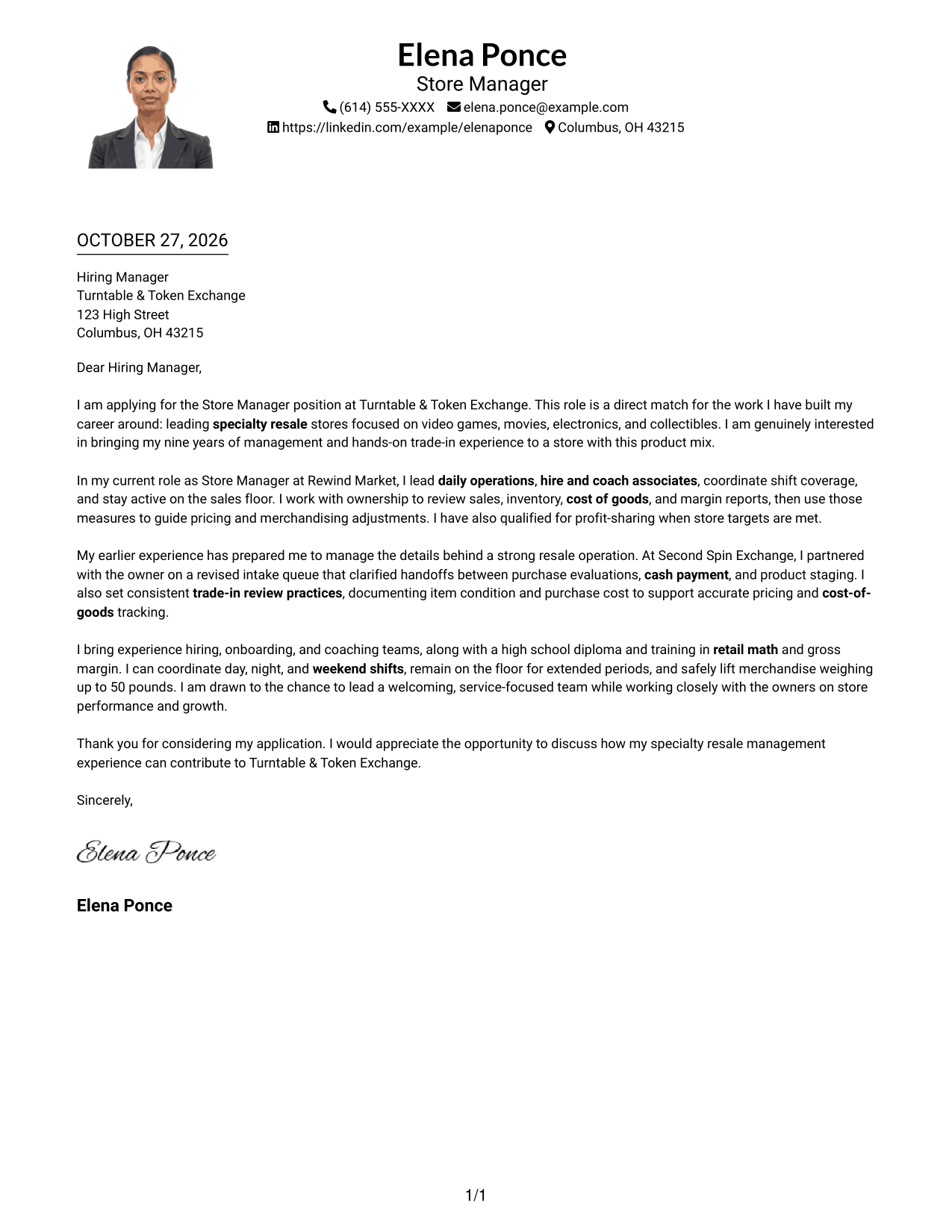 Cover letter example — page 1