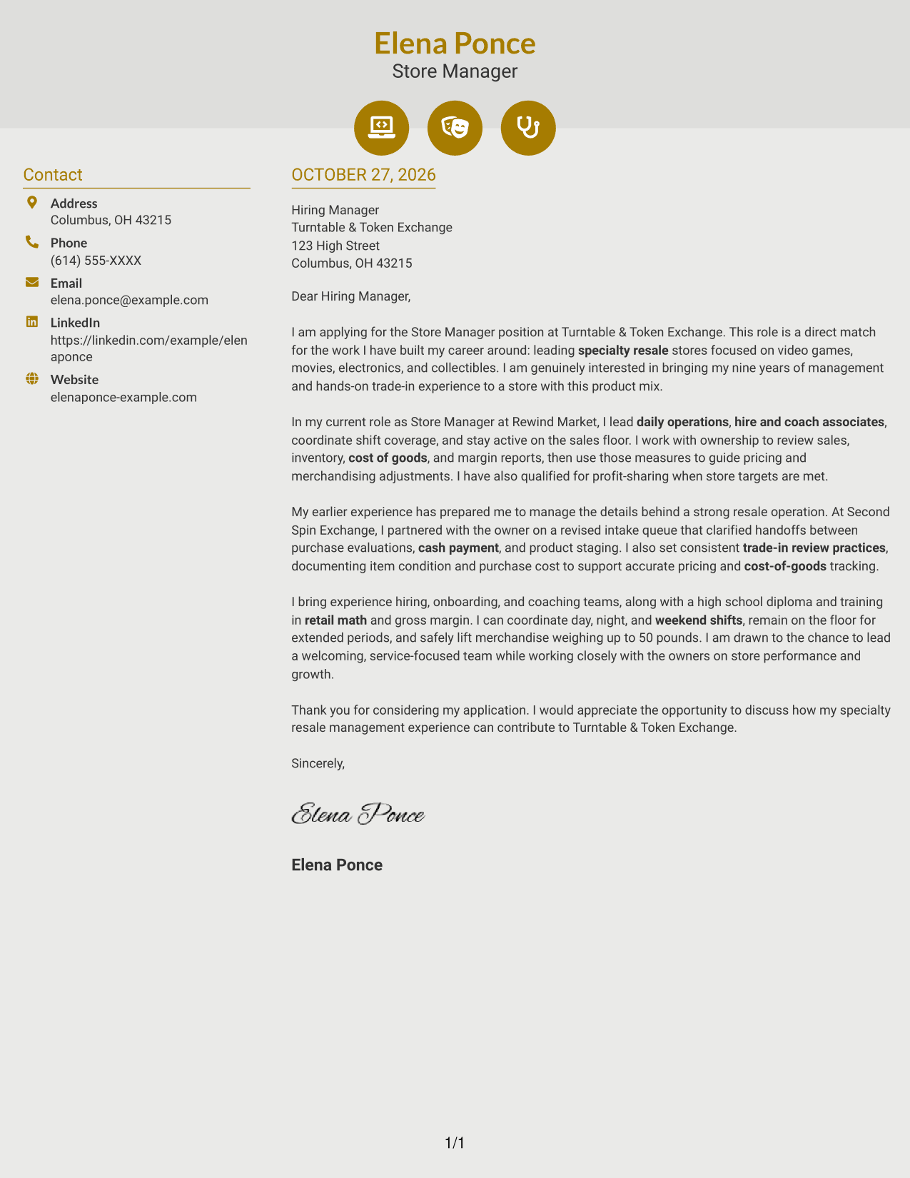 Cover letter example — page 1