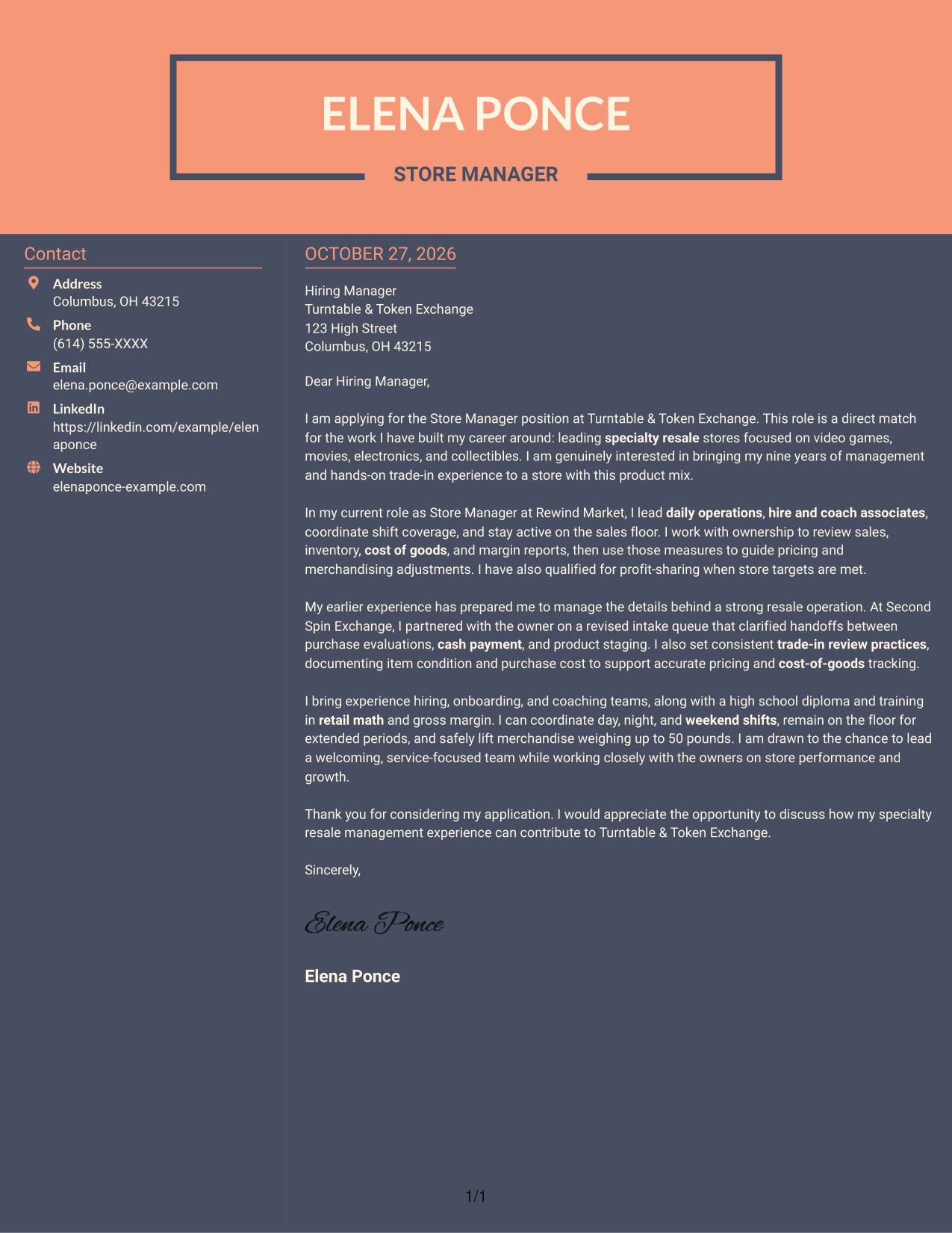 Cover letter example — page 1