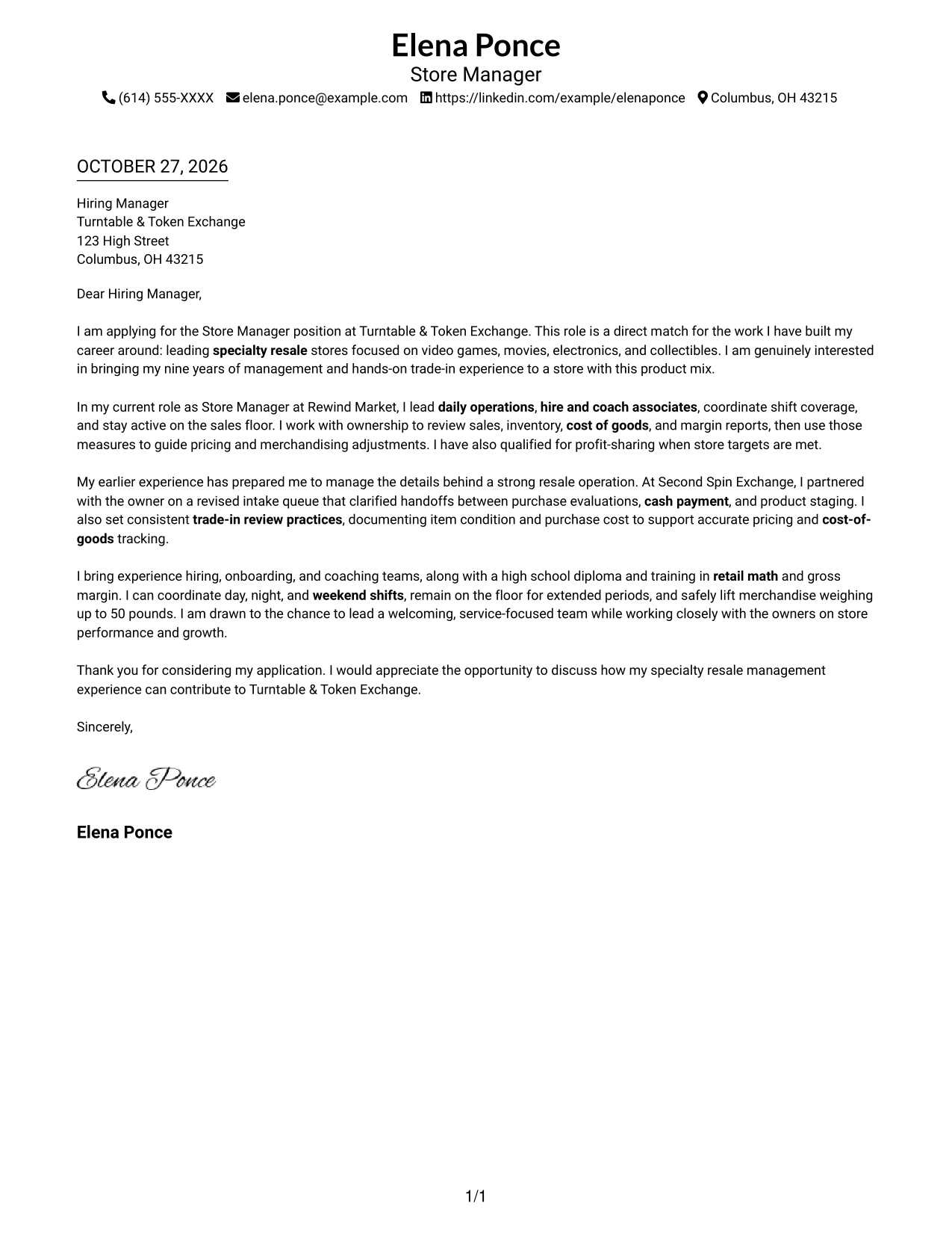 Cover letter example — page 1