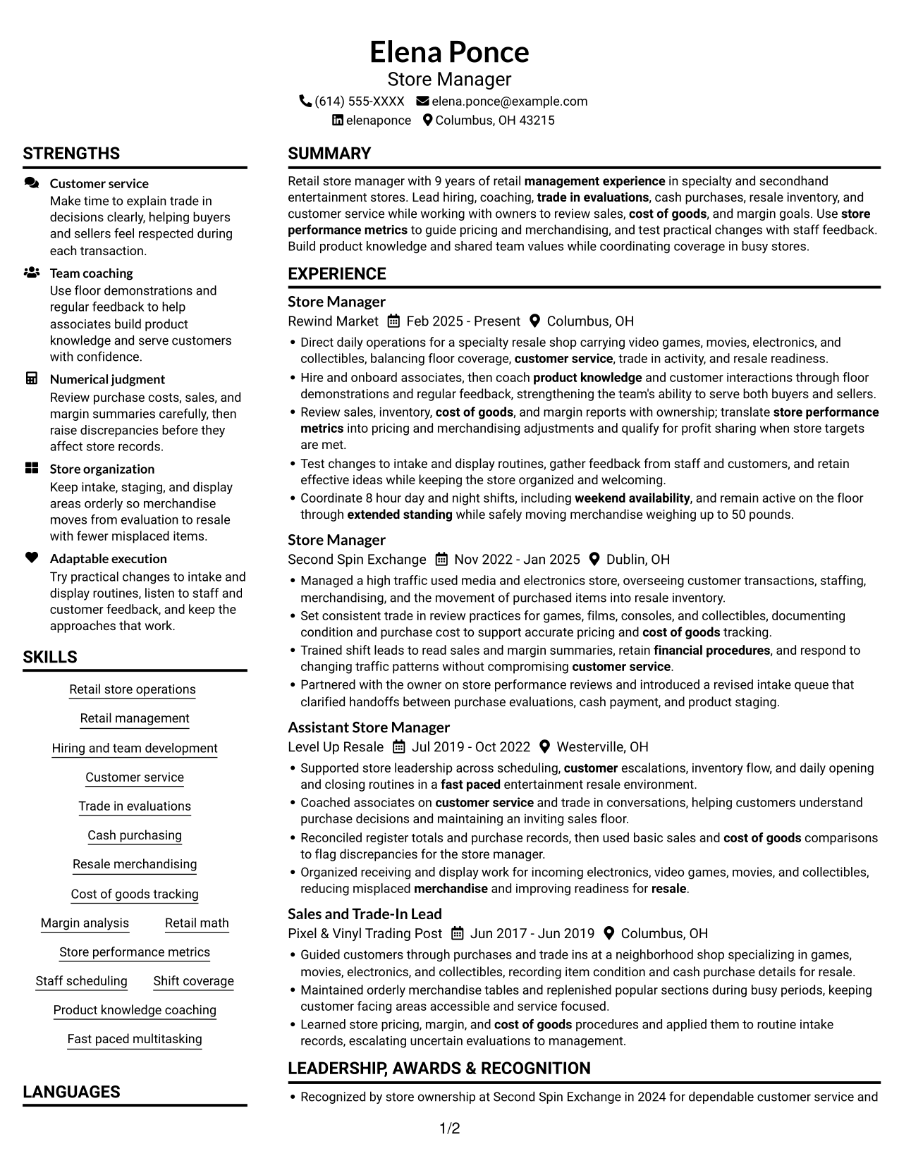 Resume example — page 1