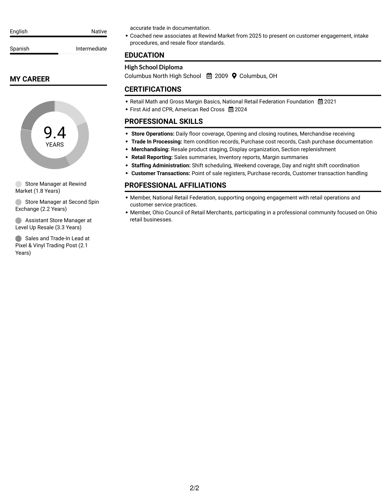 Resume example — page 2