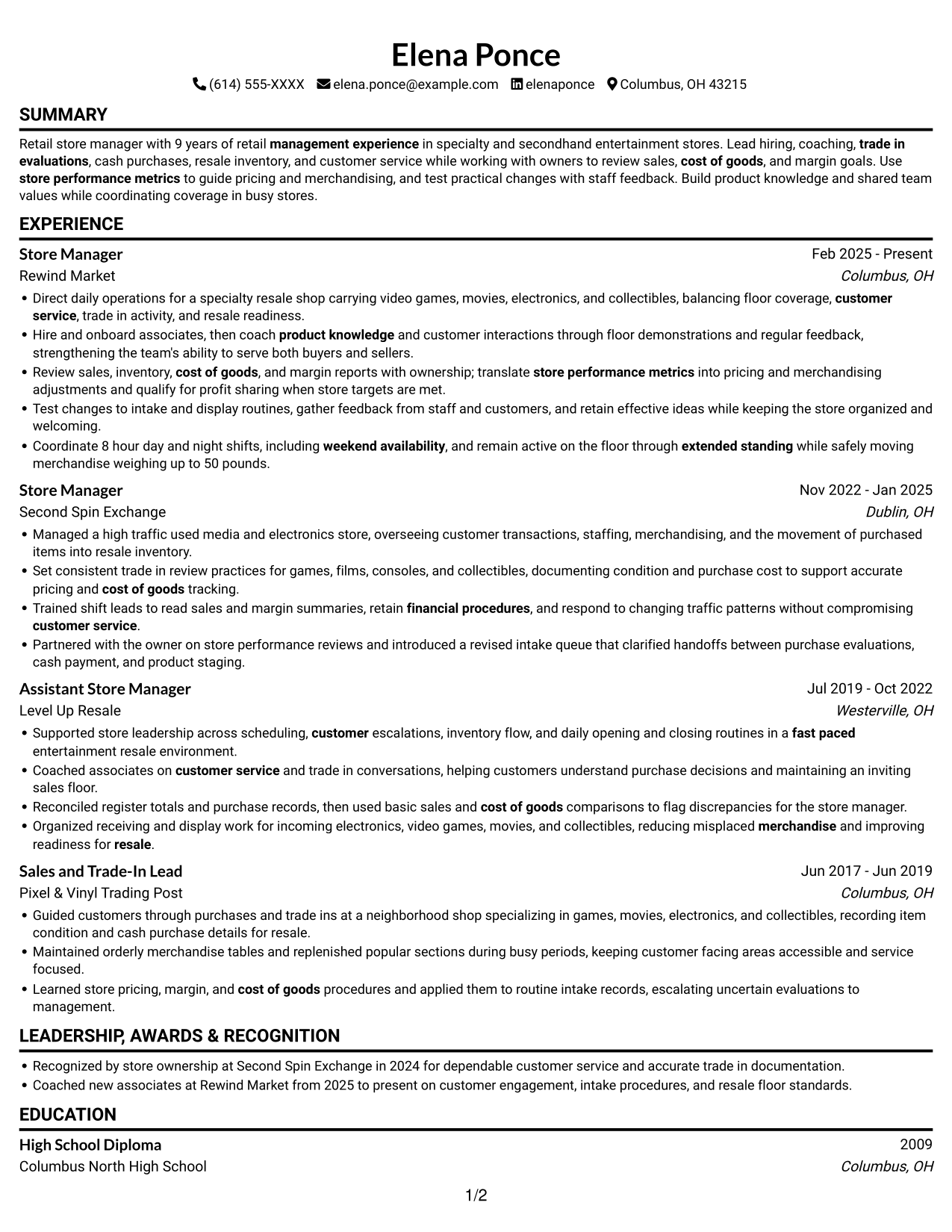 Resume example — page 1