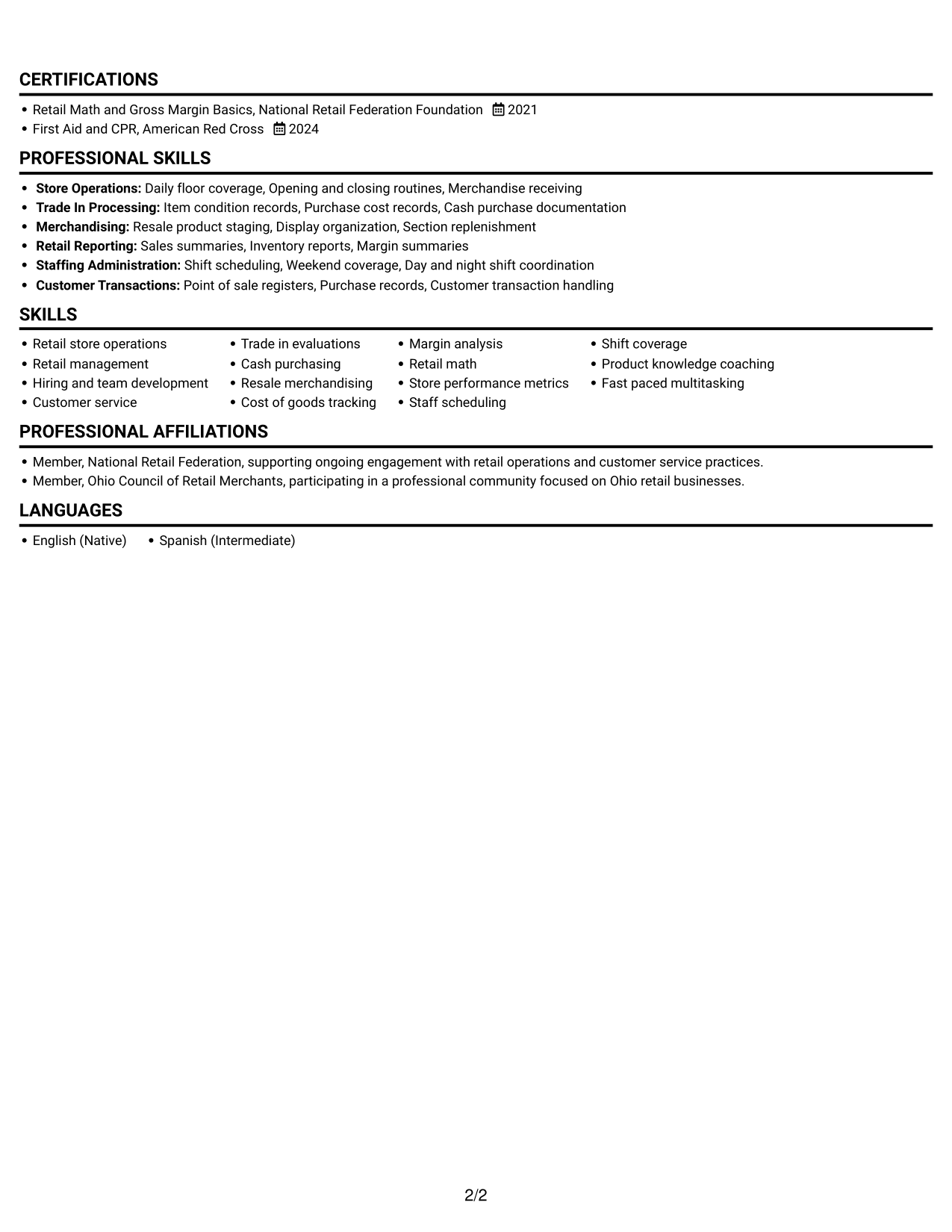 Resume example — page 2
