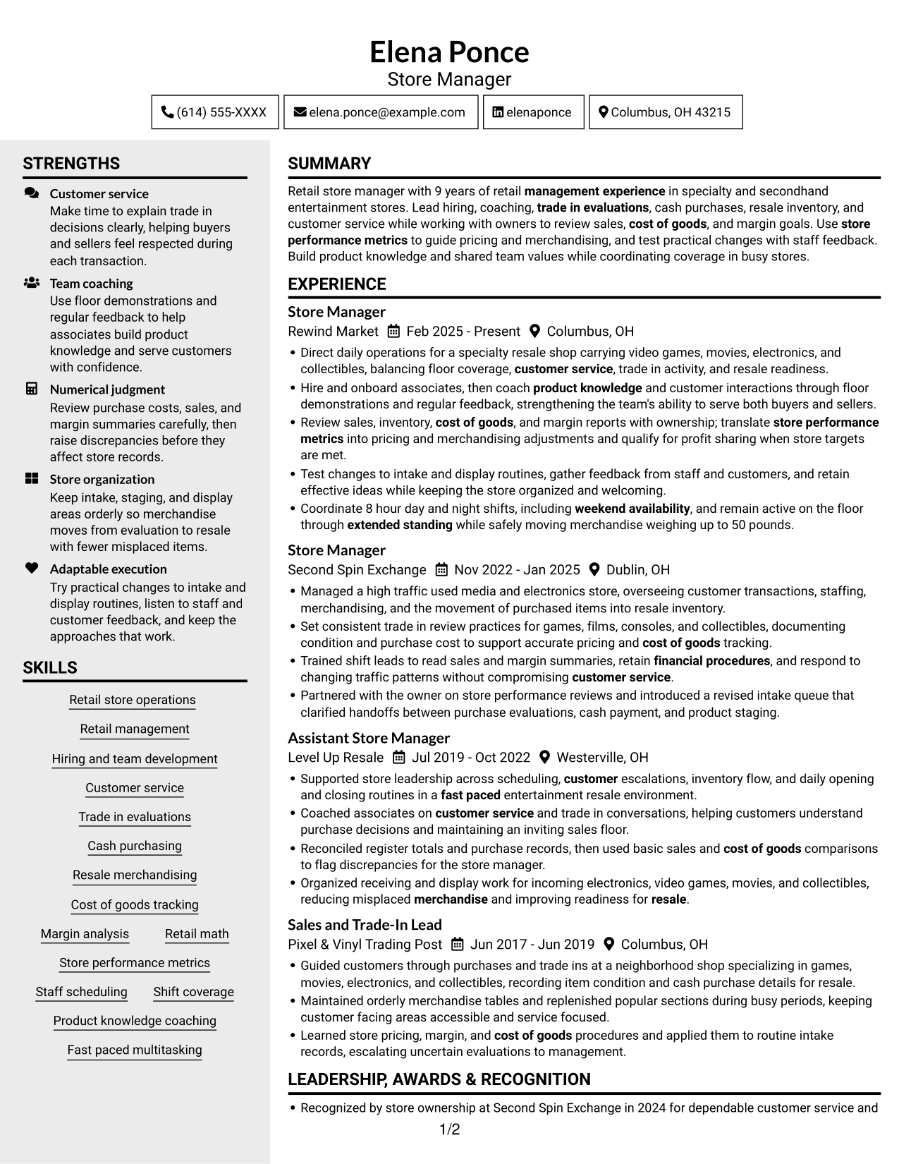 Resume example — page 1