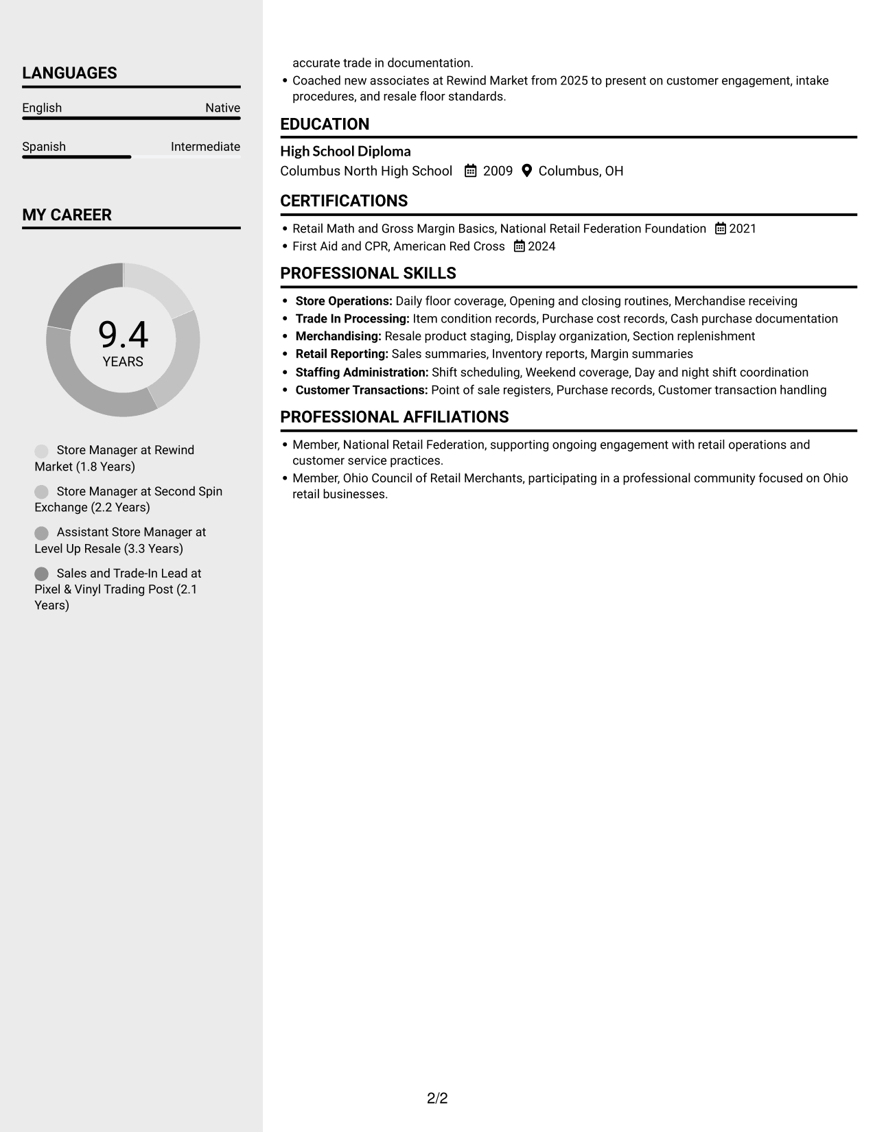 Resume example — page 2
