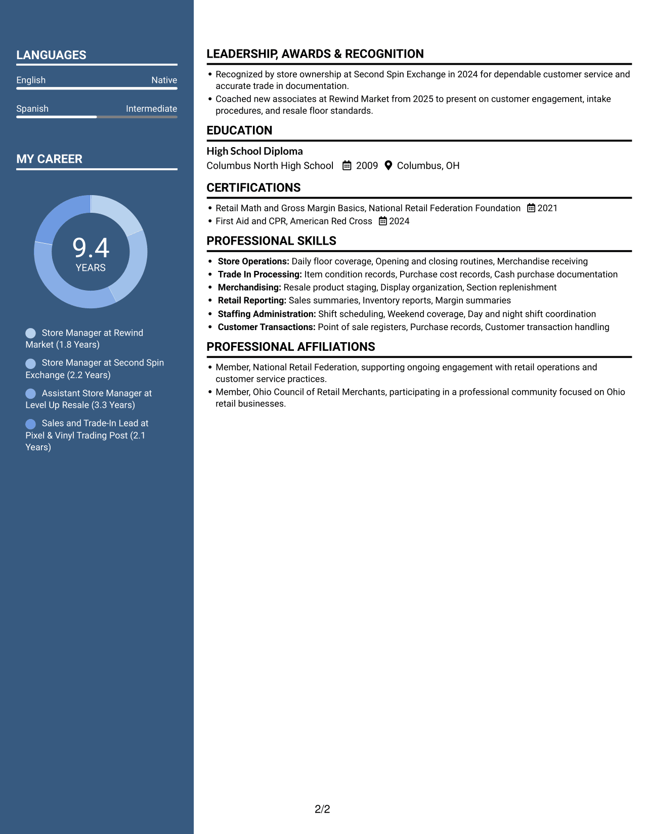Resume example — page 2