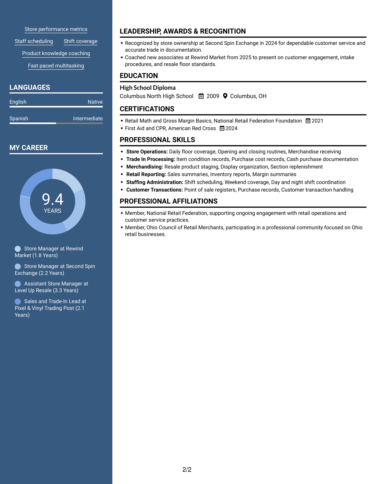 Resume example — page 2