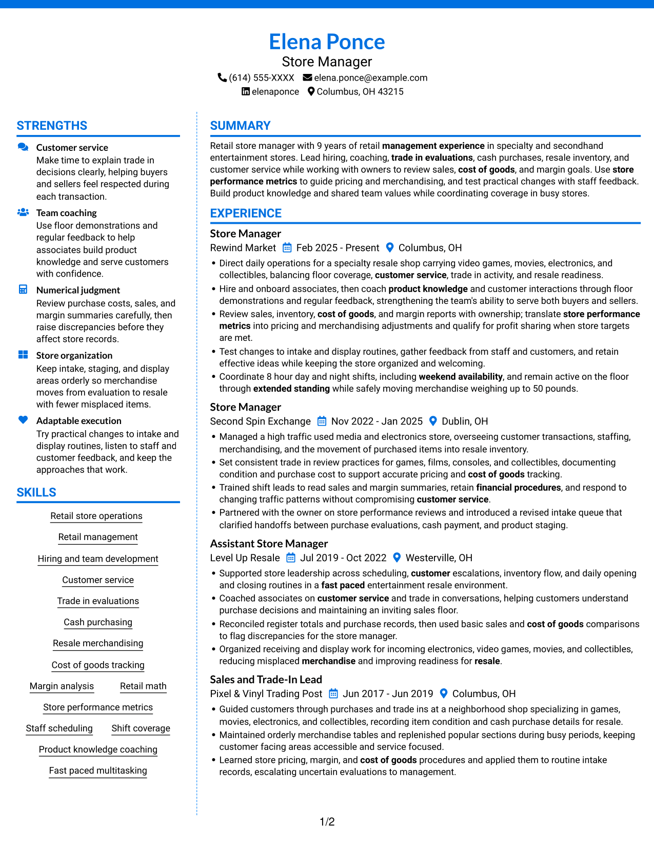 Resume example — page 1