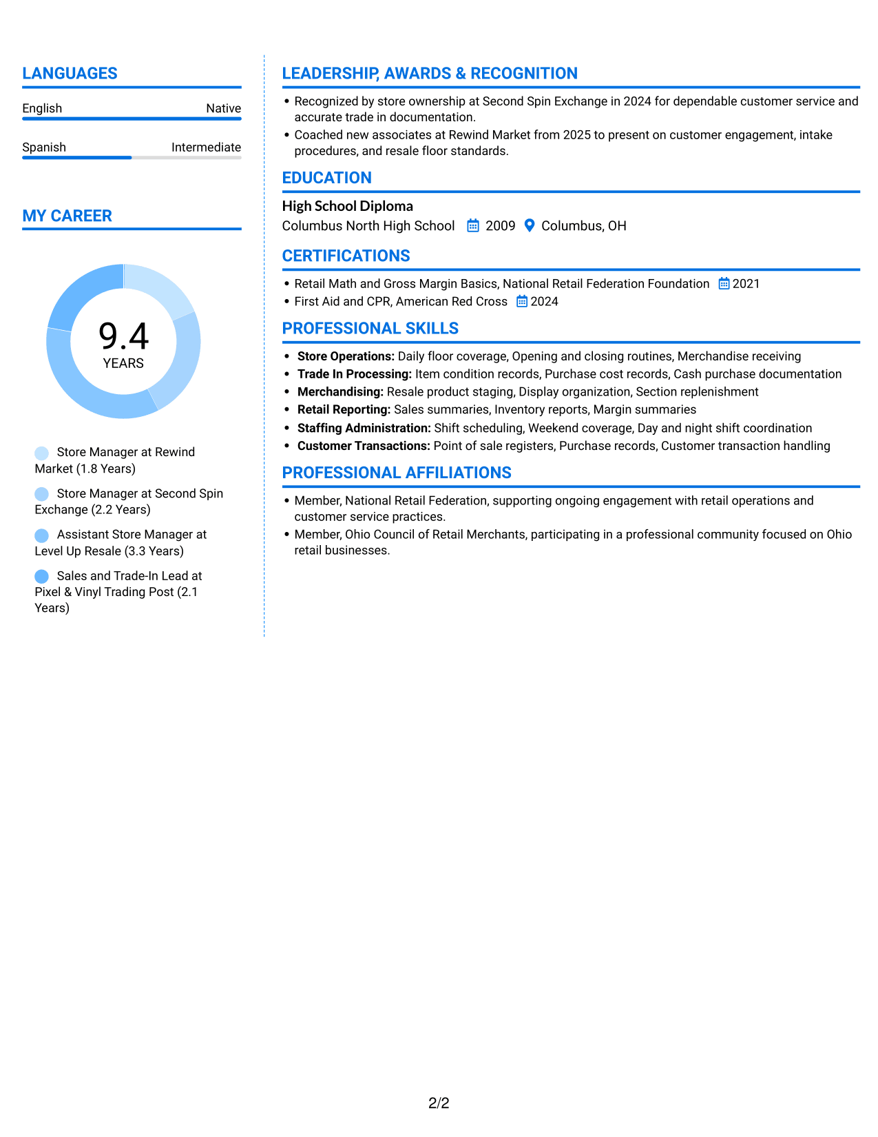 Resume example — page 2