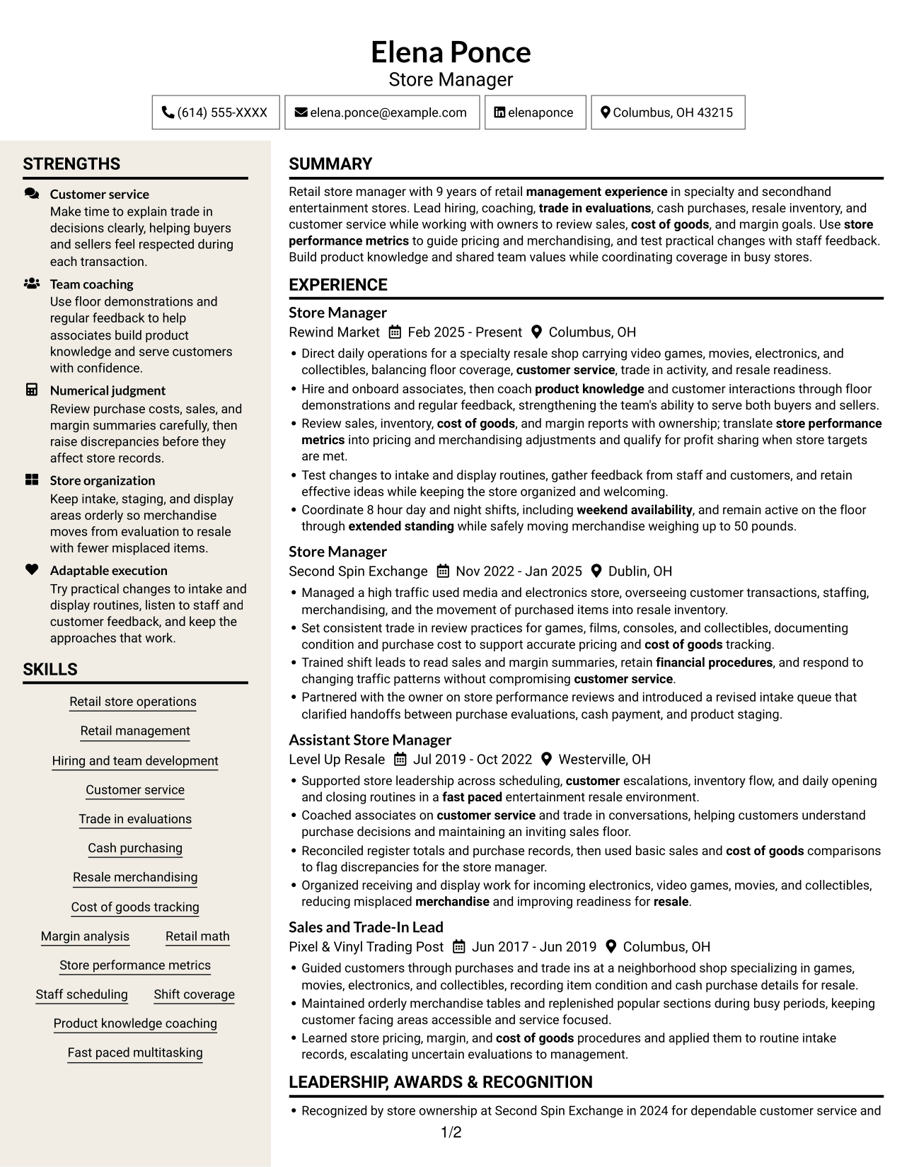 Resume example — page 1