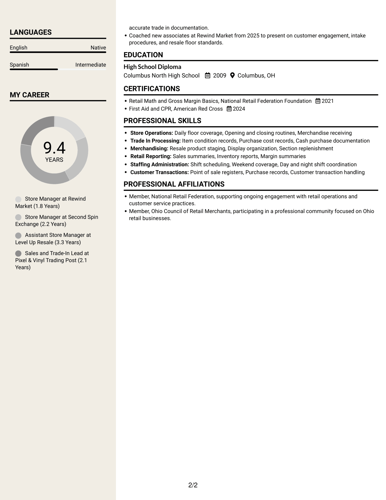 Resume example — page 2