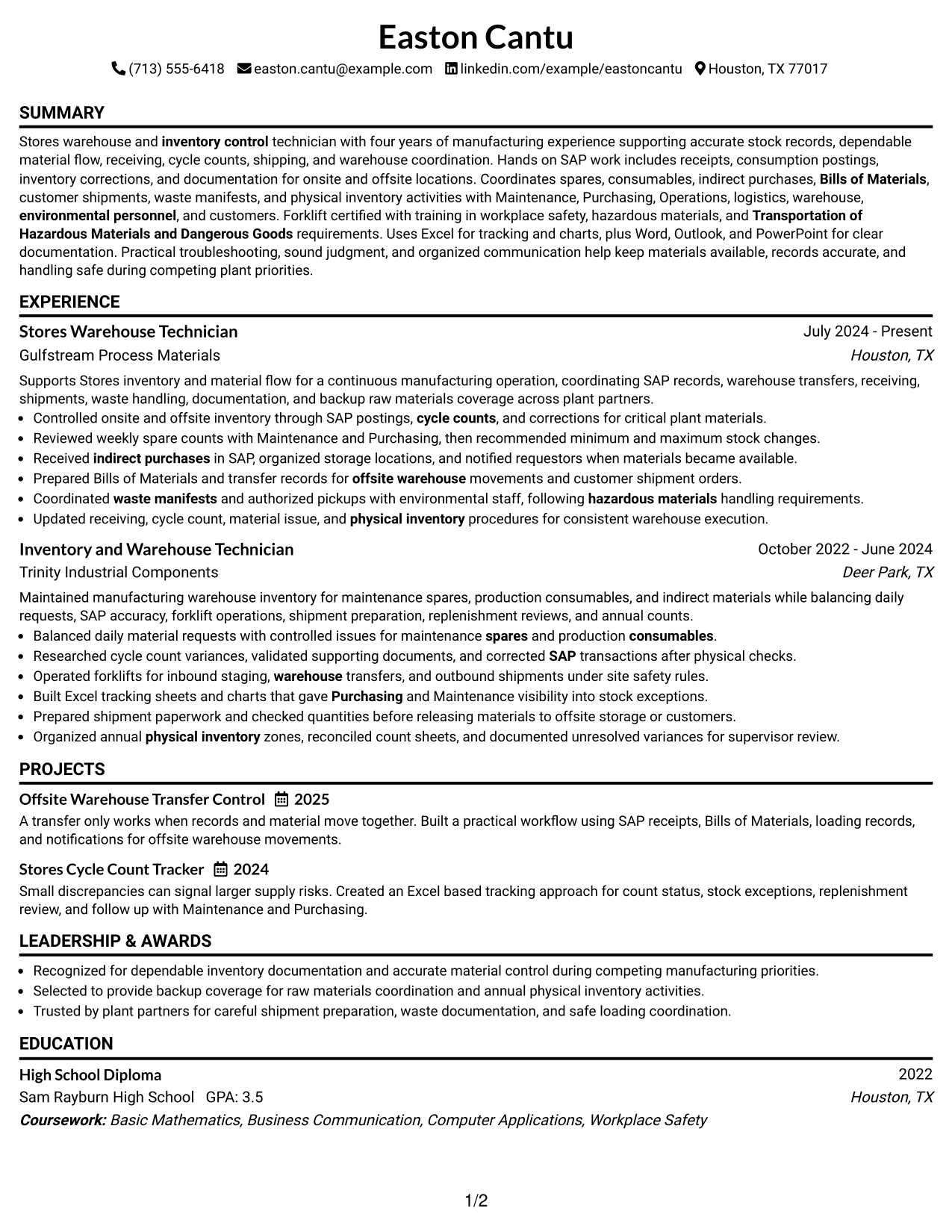 Resume Example Page 1