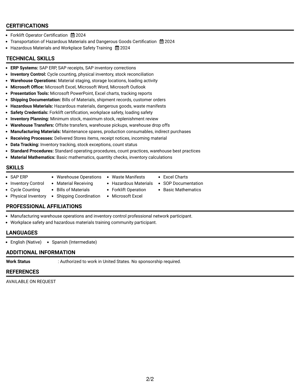Resume Example Page 2