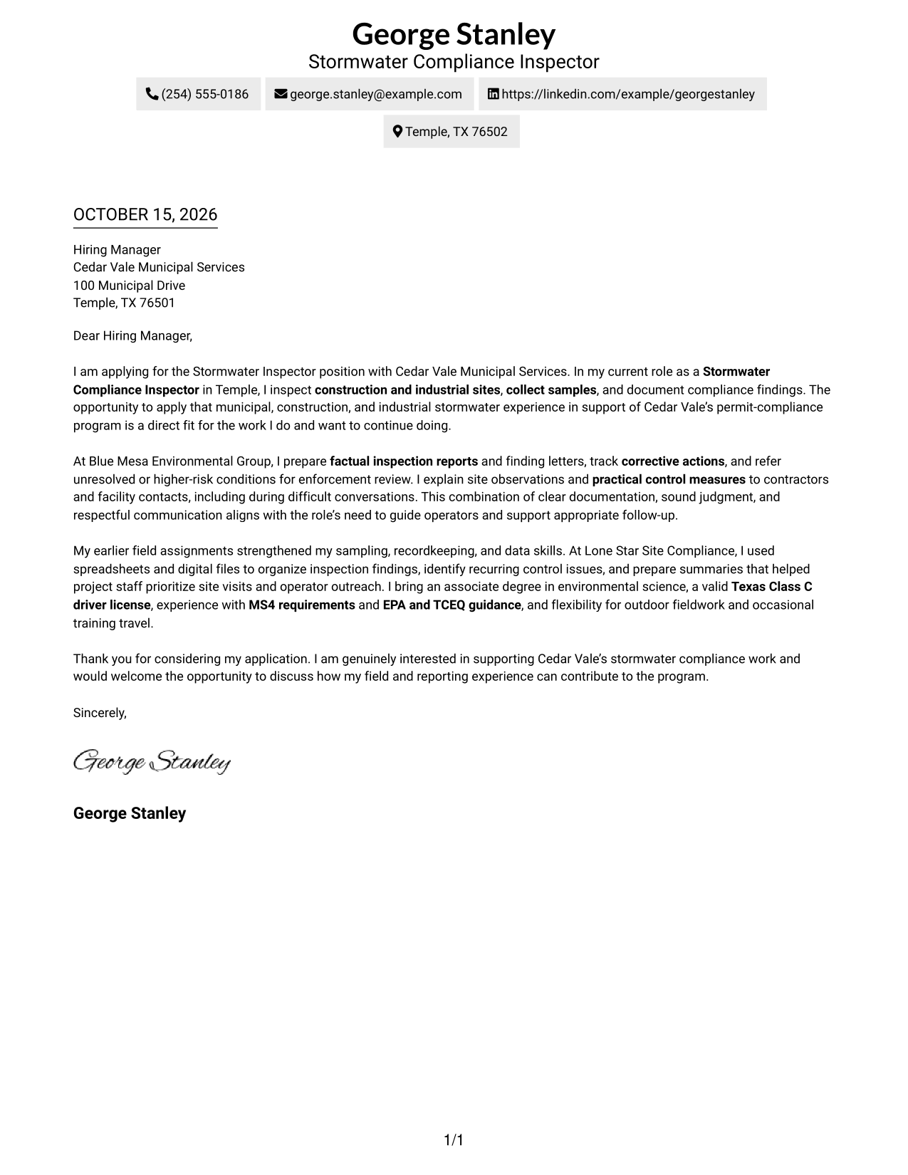 Cover letter example — page 1