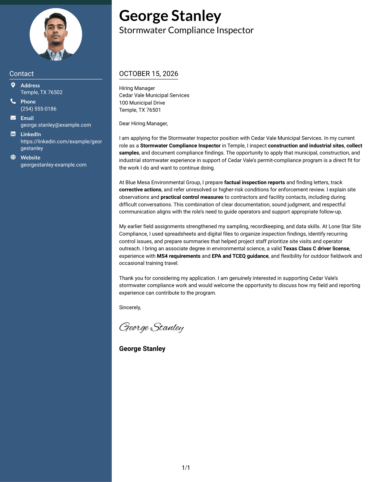 Cover letter example — page 1