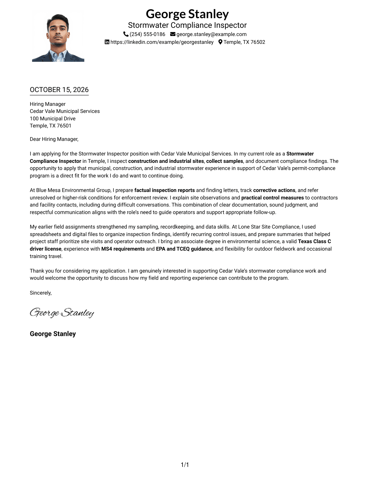 Cover letter example — page 1