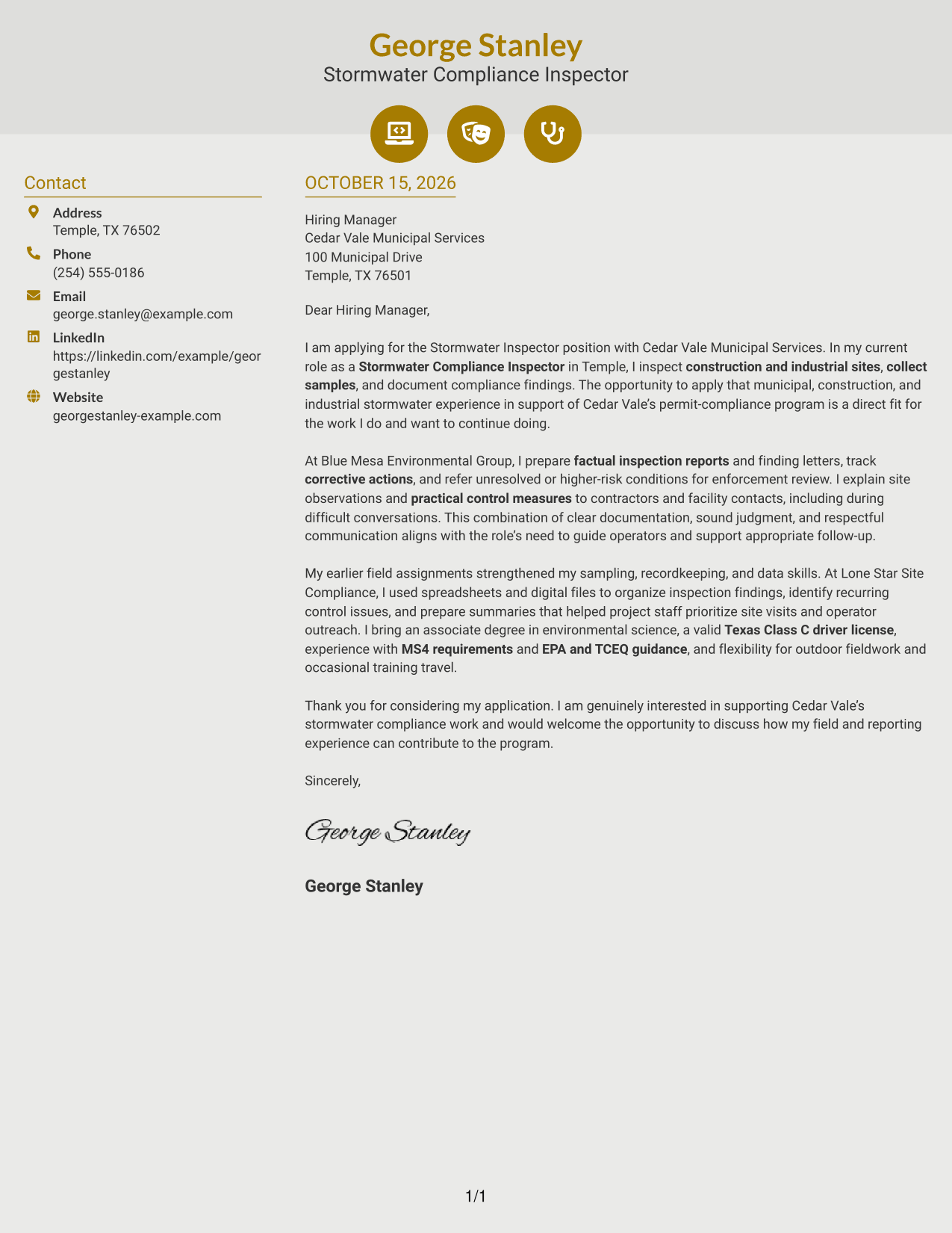 Cover letter example — page 1