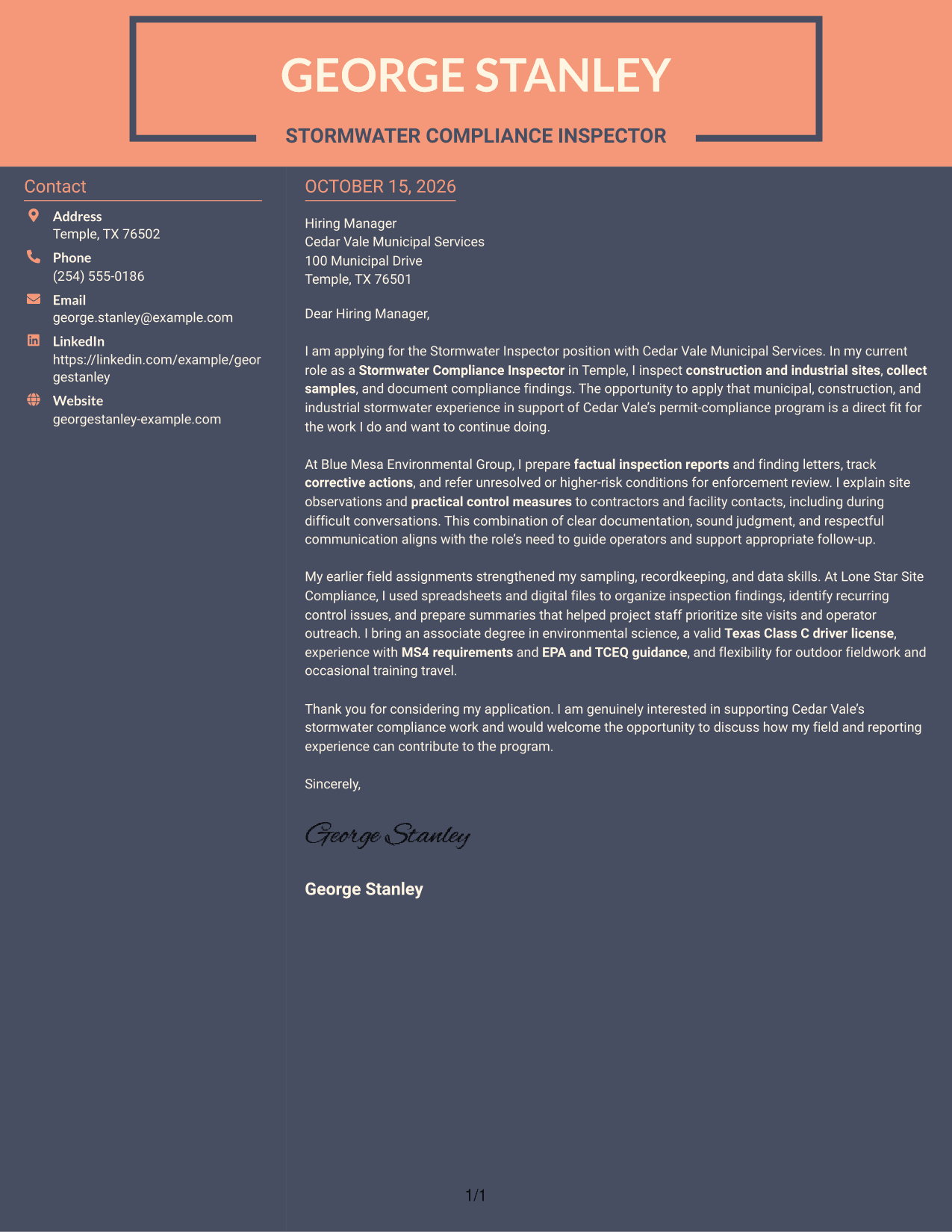 Cover letter example — page 1