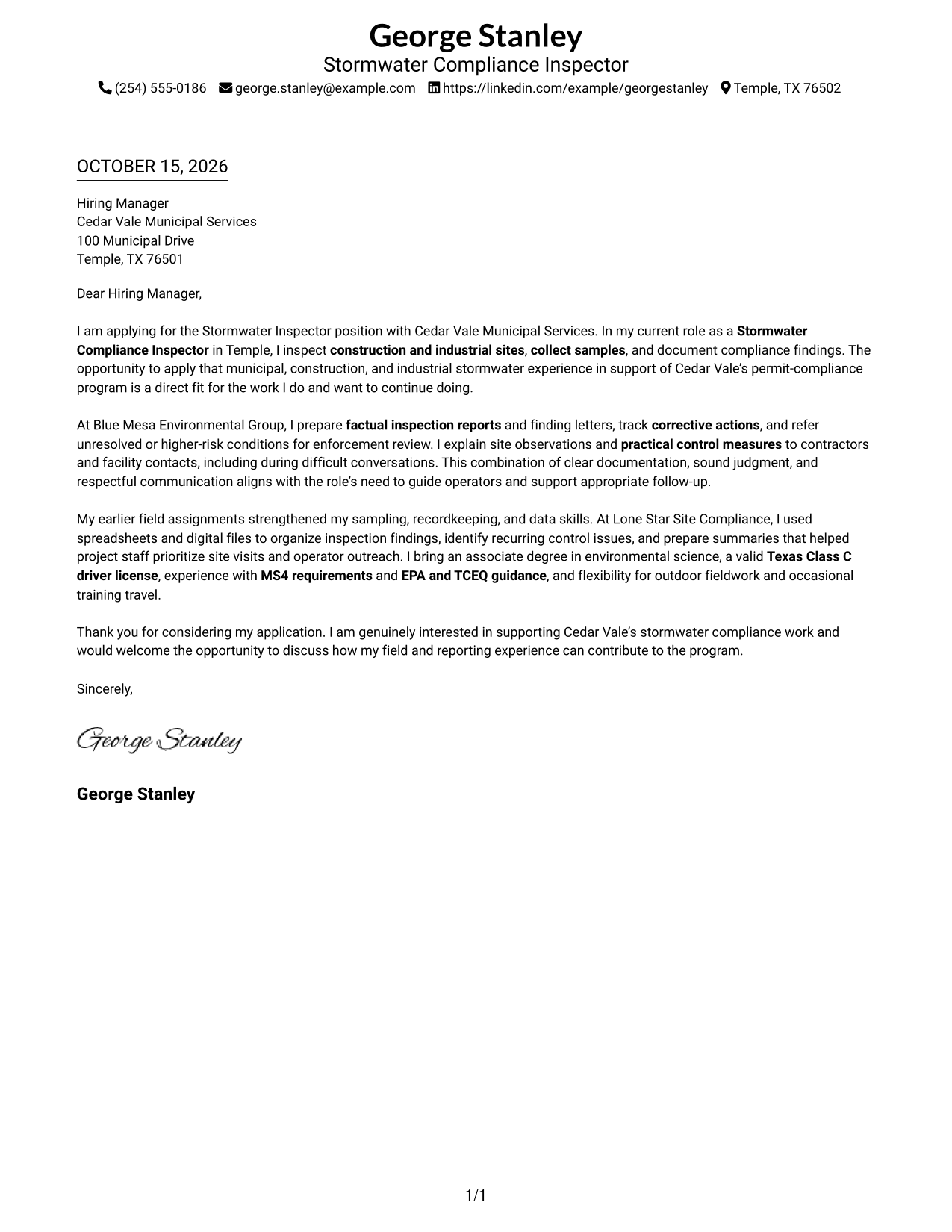 Cover letter example — page 1