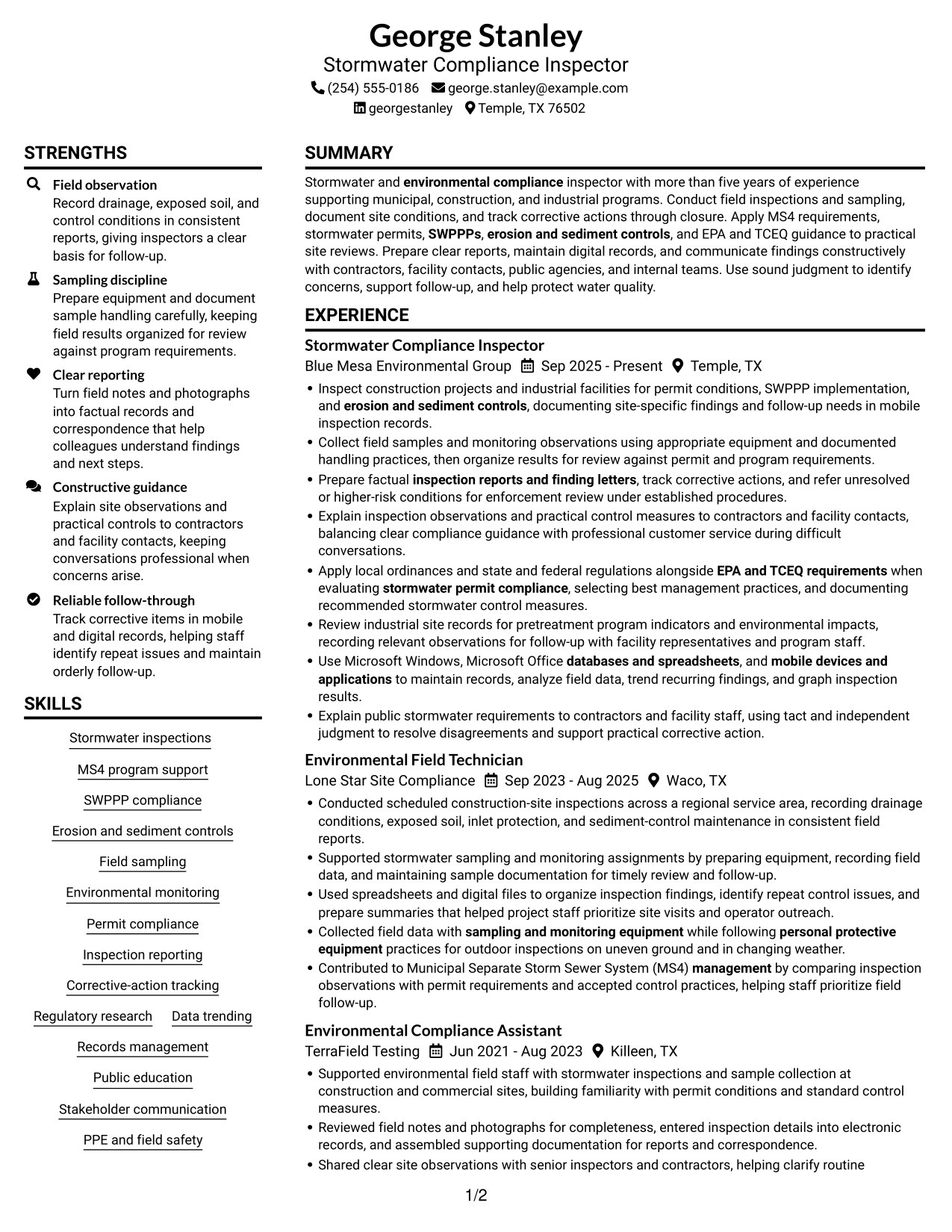 Resume example — page 1