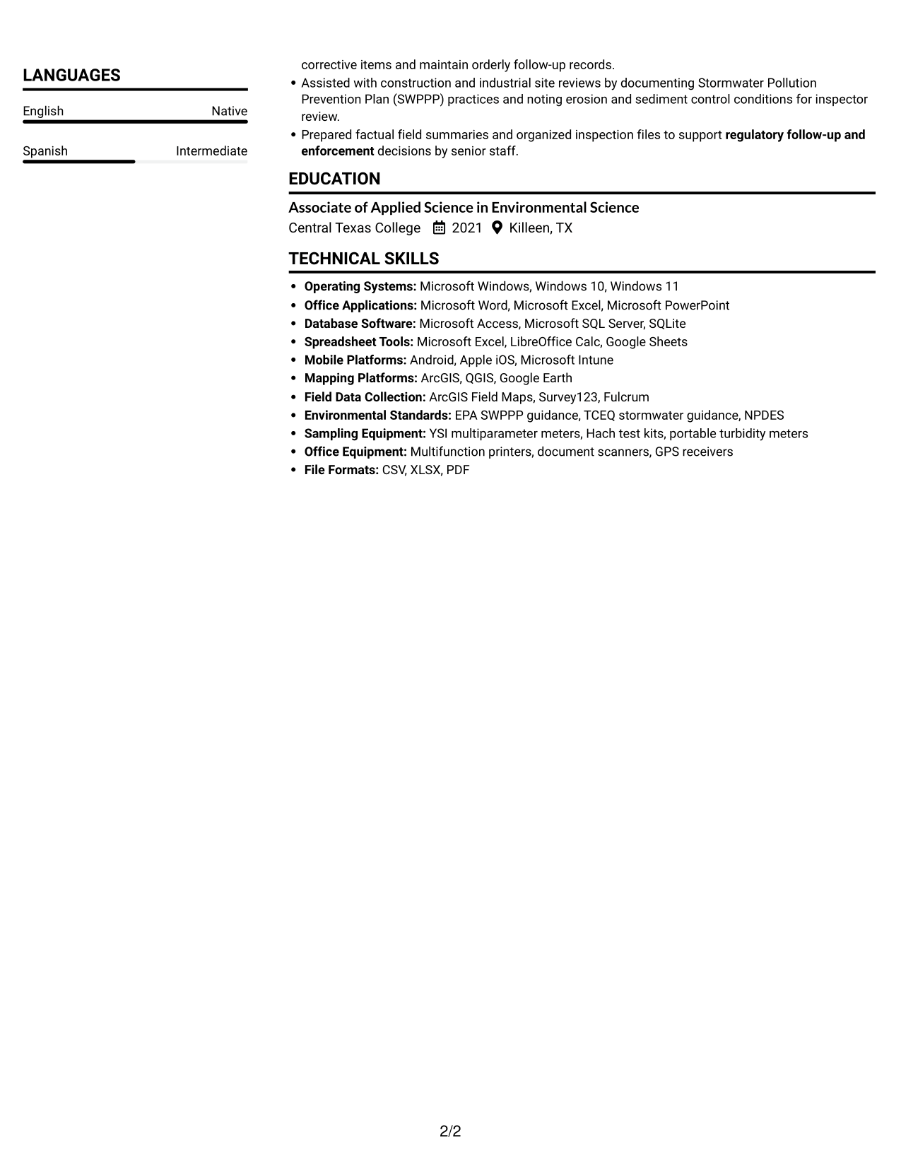 Resume example — page 2