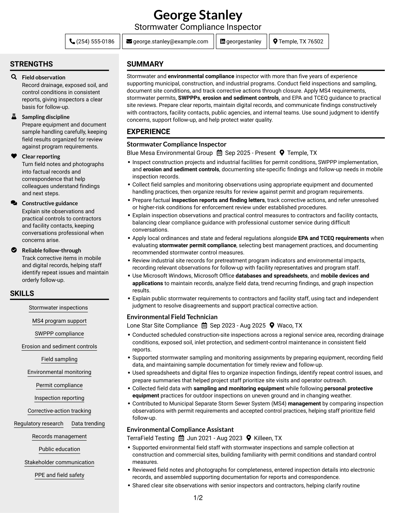 Resume example — page 1
