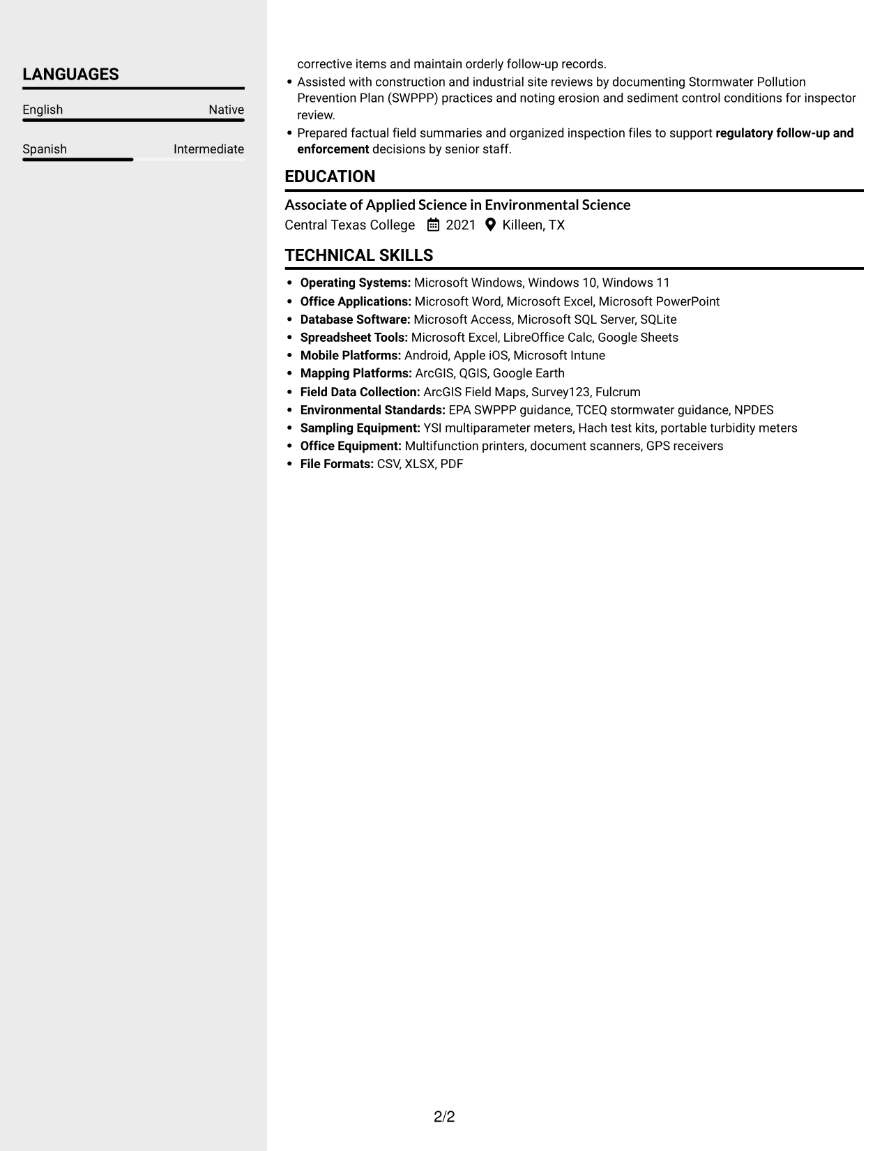 Resume example — page 2
