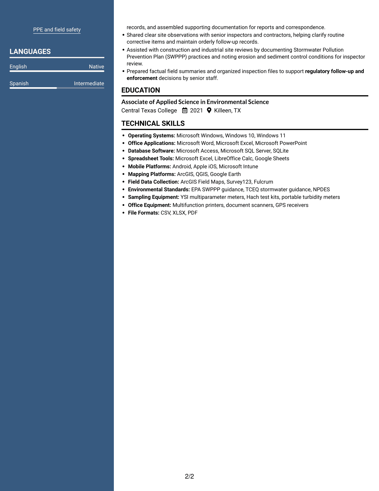Resume example — page 2