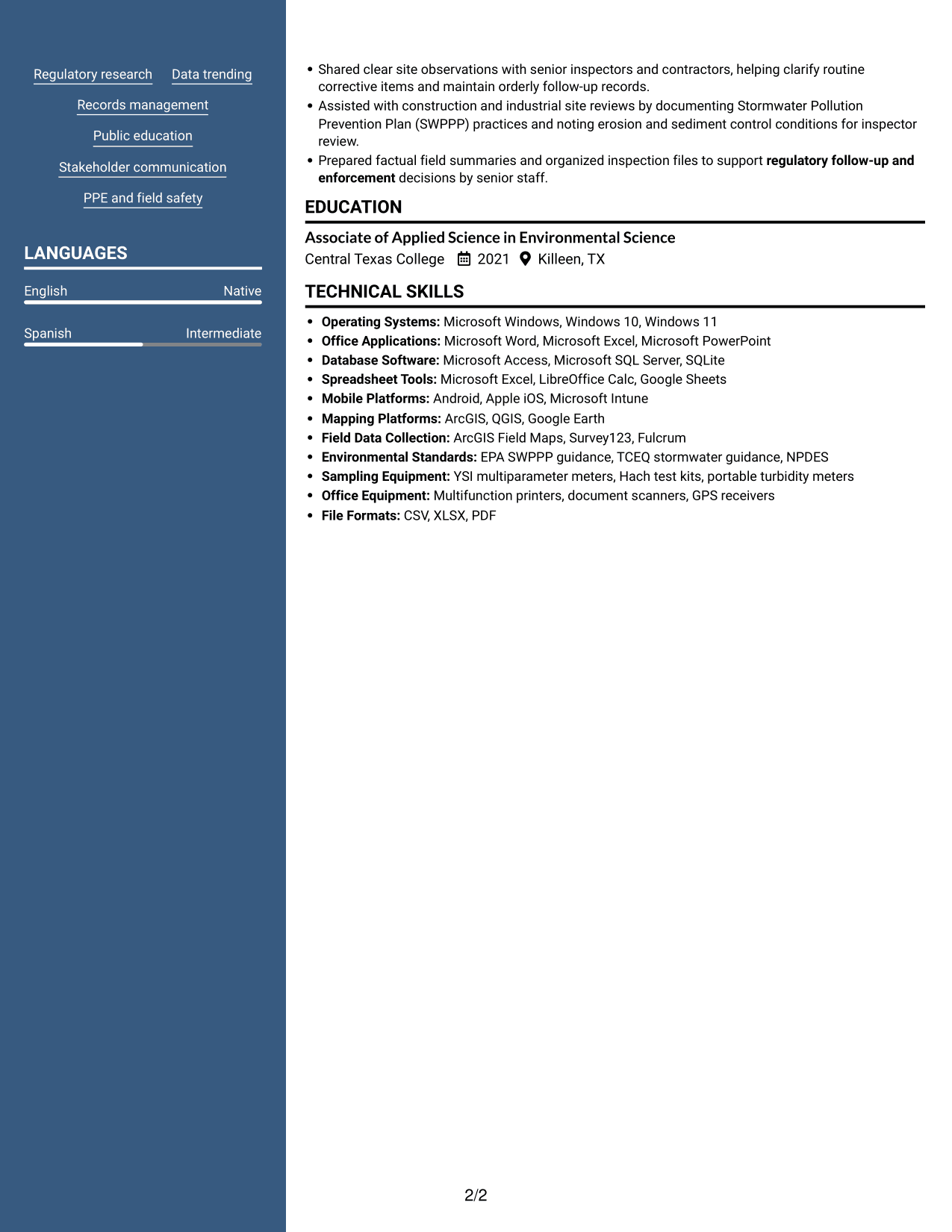 Resume example — page 2
