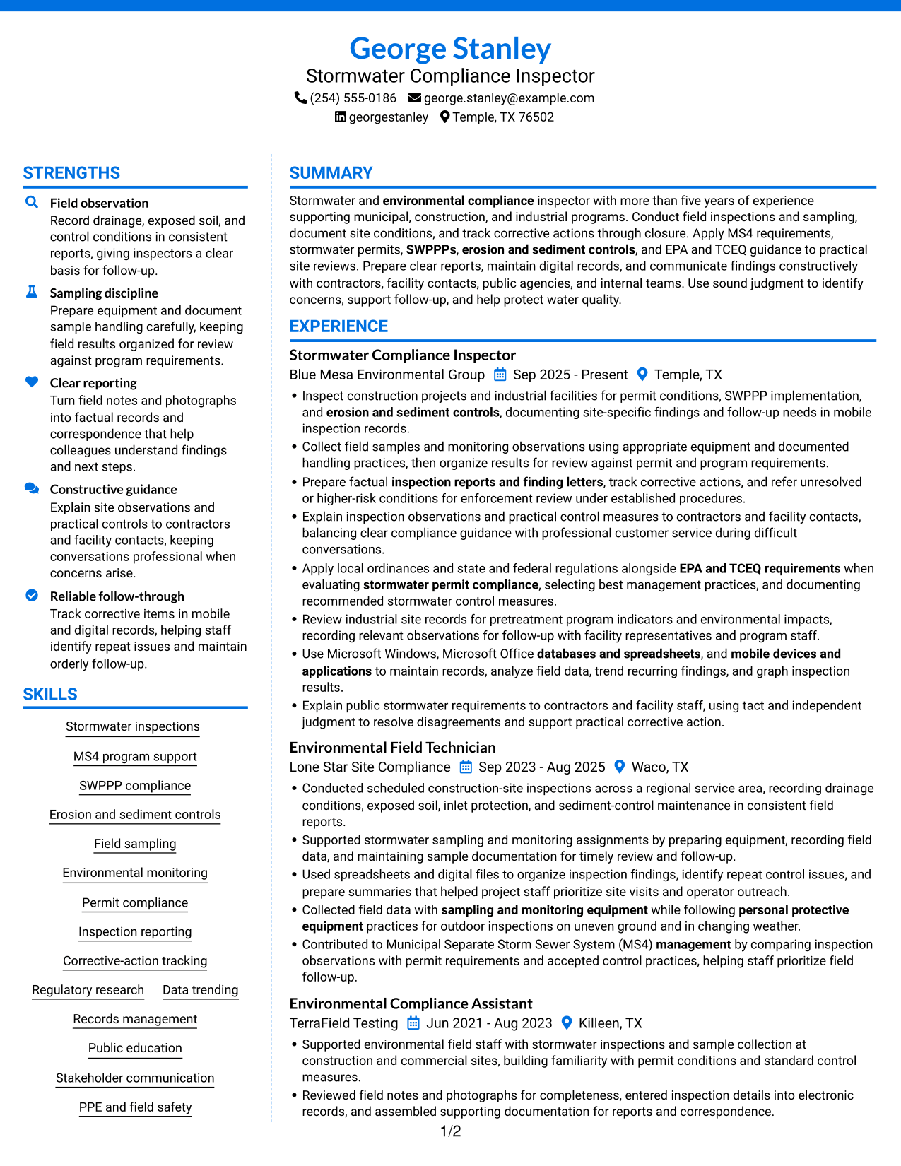 Resume example — page 1