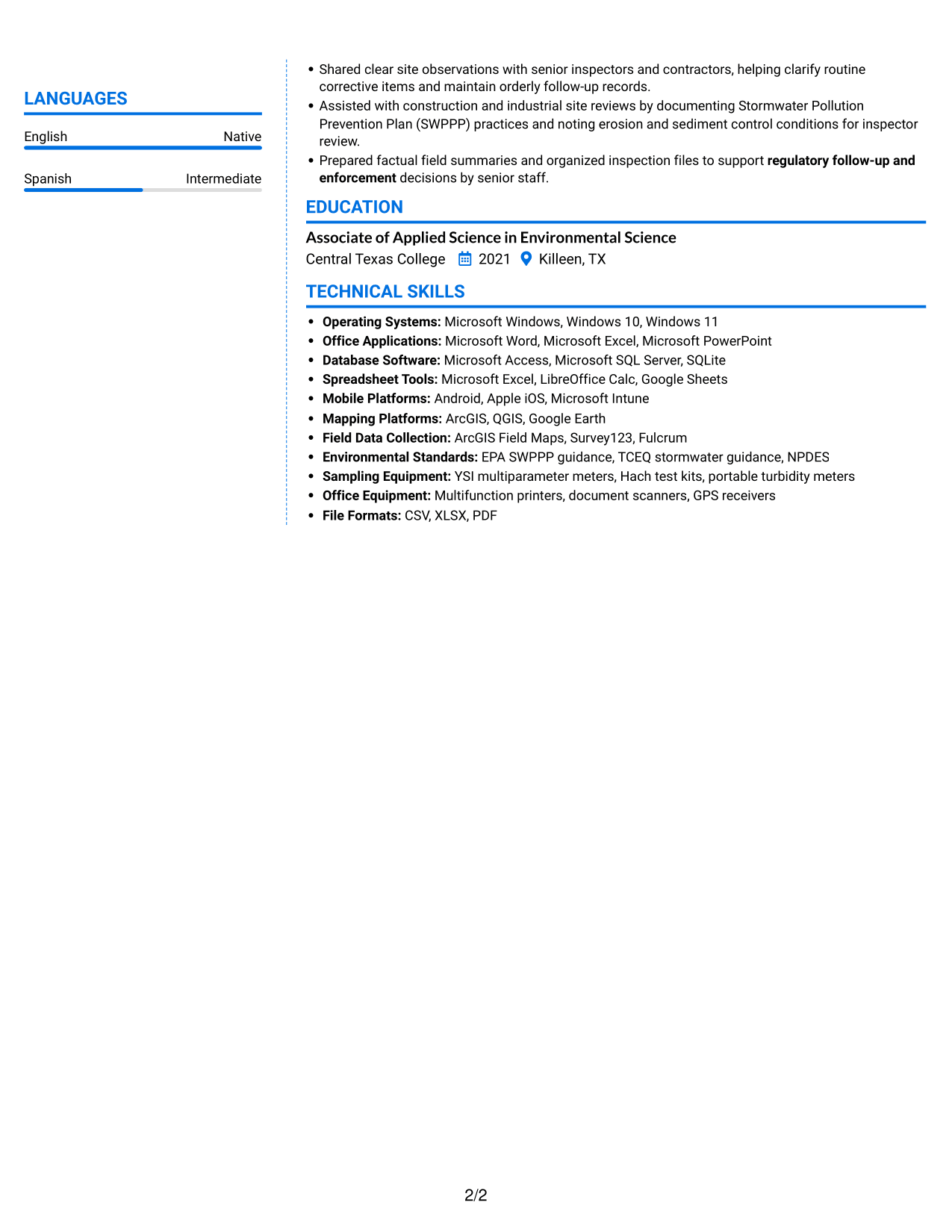 Resume example — page 2