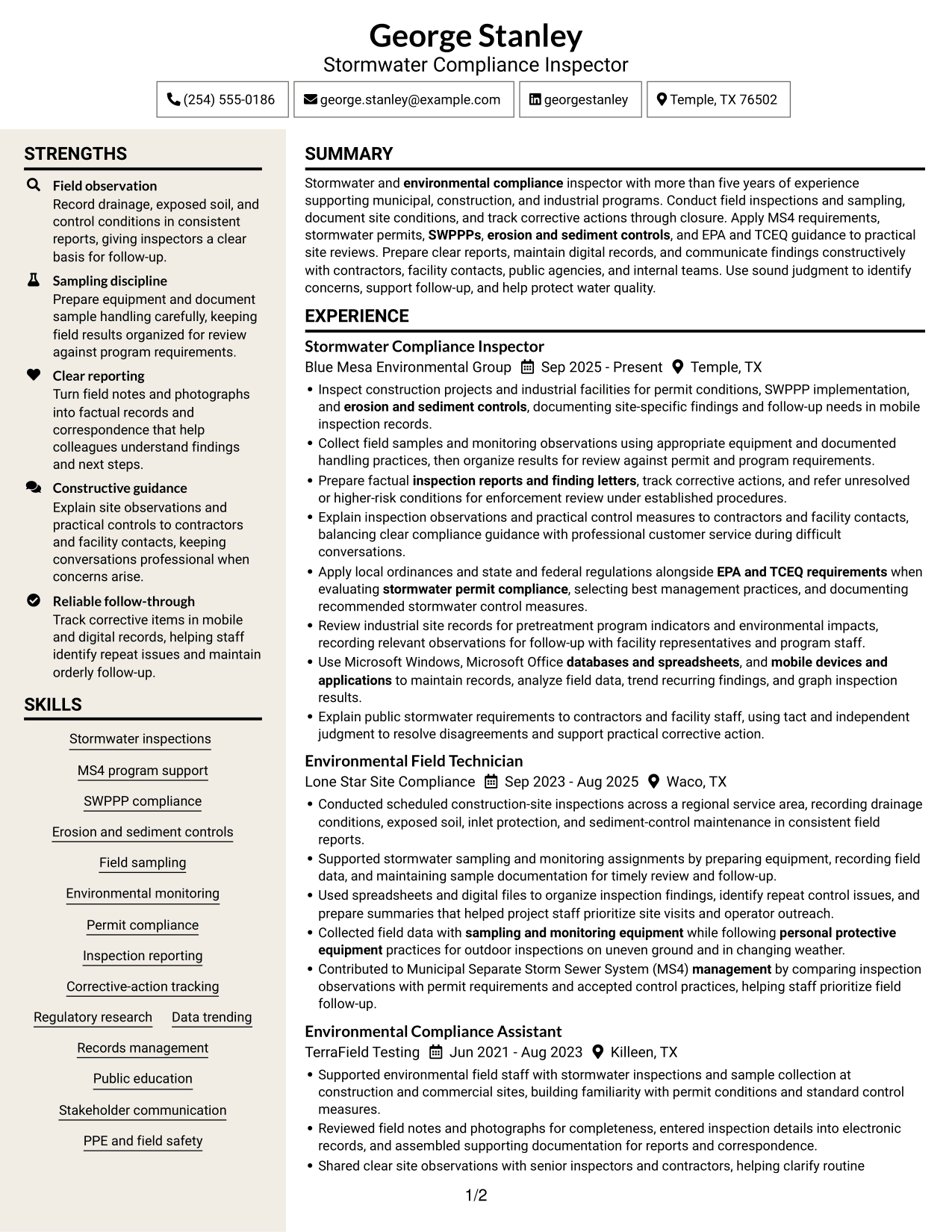 Resume example — page 1