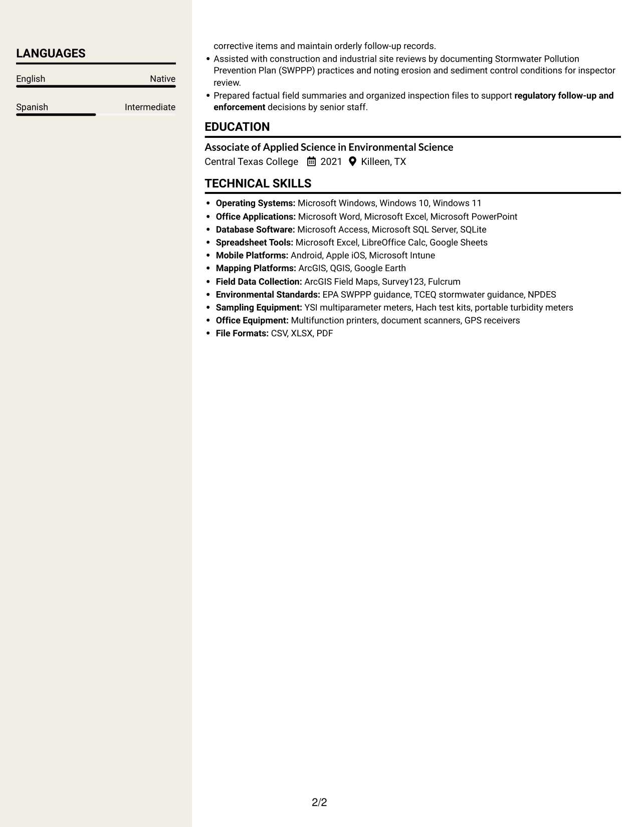 Resume example — page 2