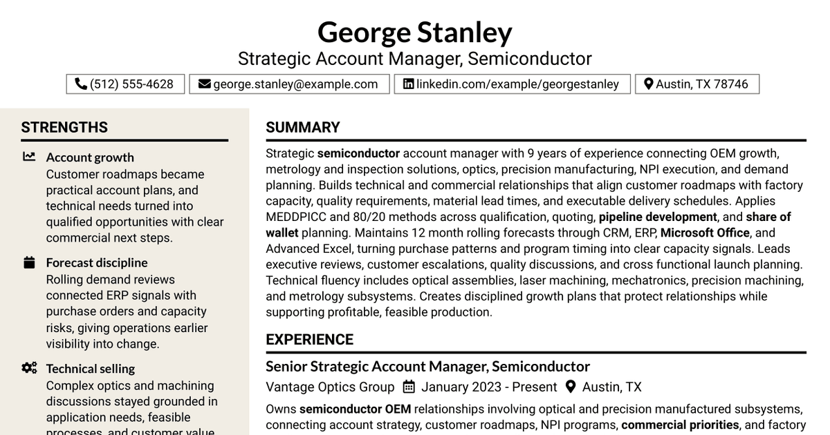 7 Strategic Account Manager - Semiconductor Resume Templates with Example