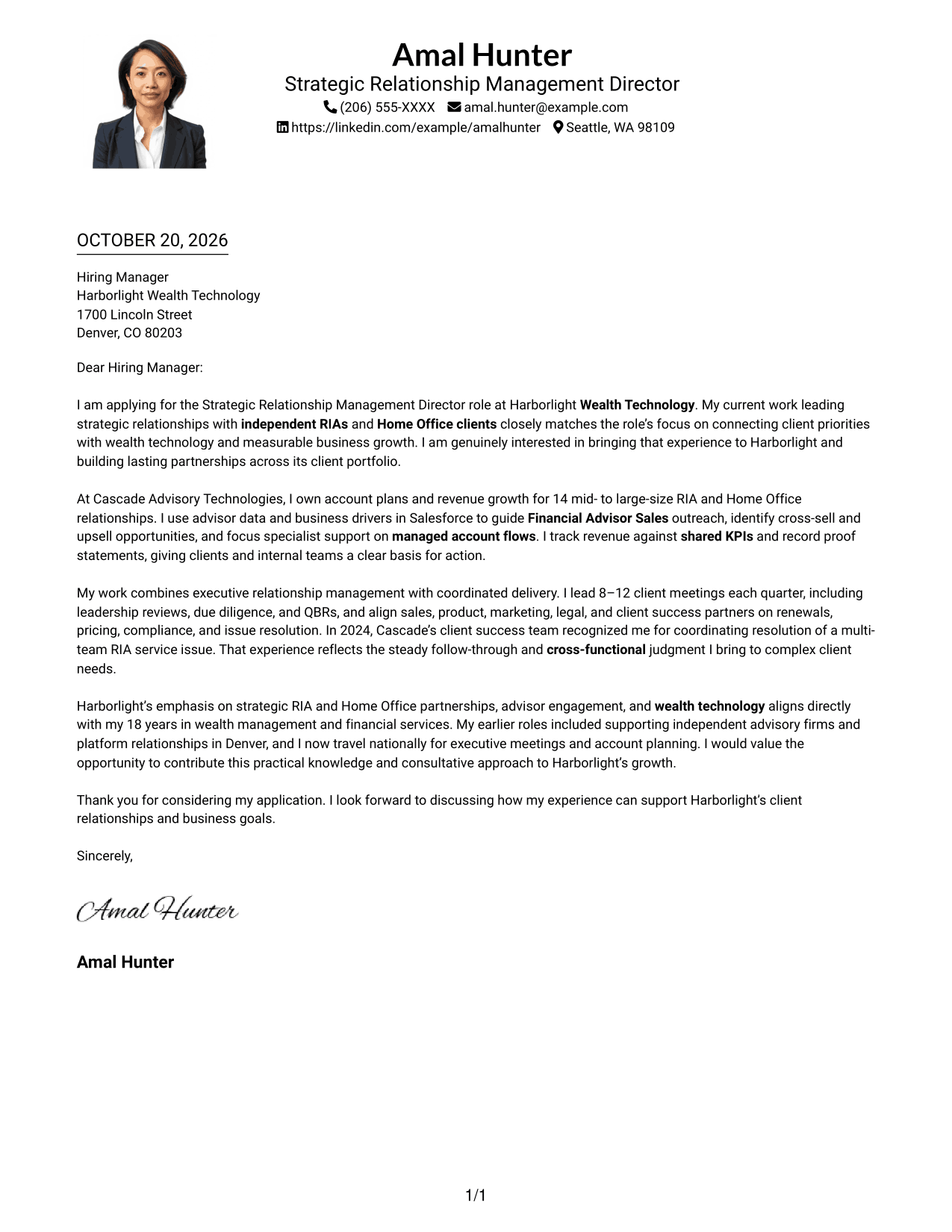 Cover letter example — page 1