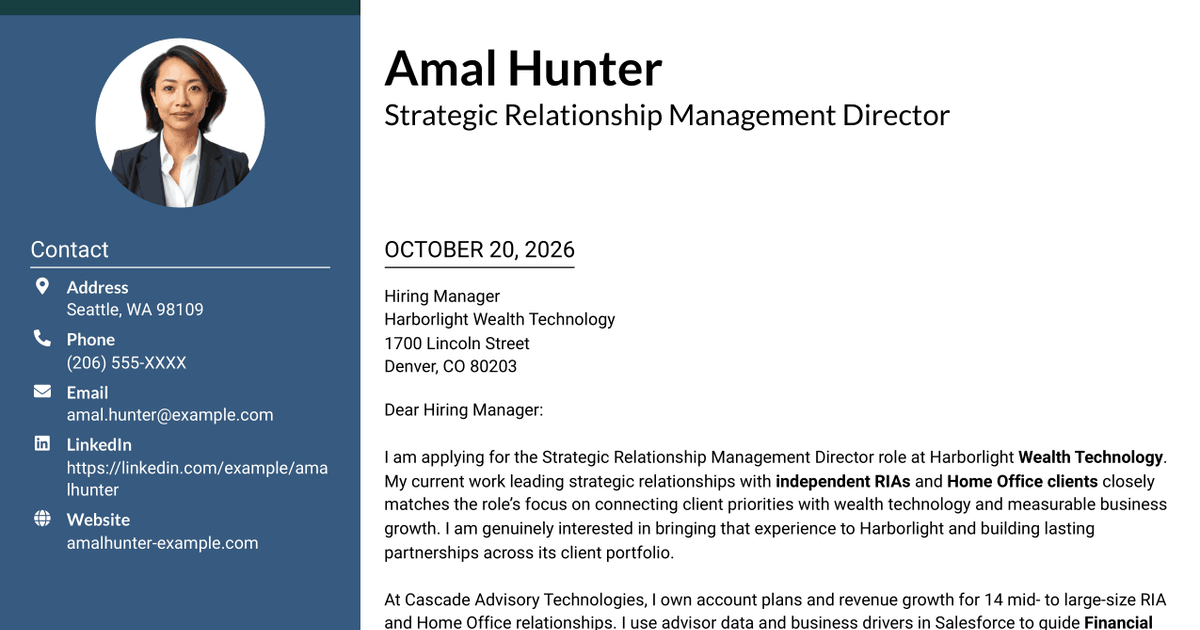 7 Strategic Relationship Management Director - WealthTech Cover Letter Templates with Example
