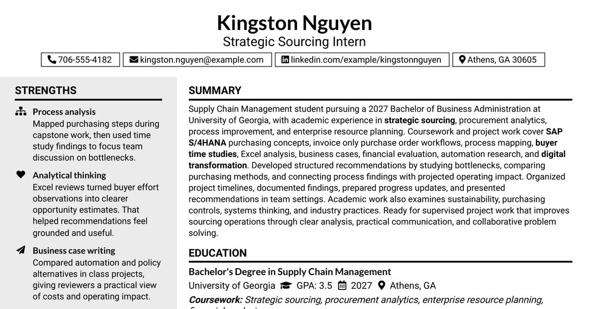 7 Strategic Sourcing Intern Resume Templates with Example