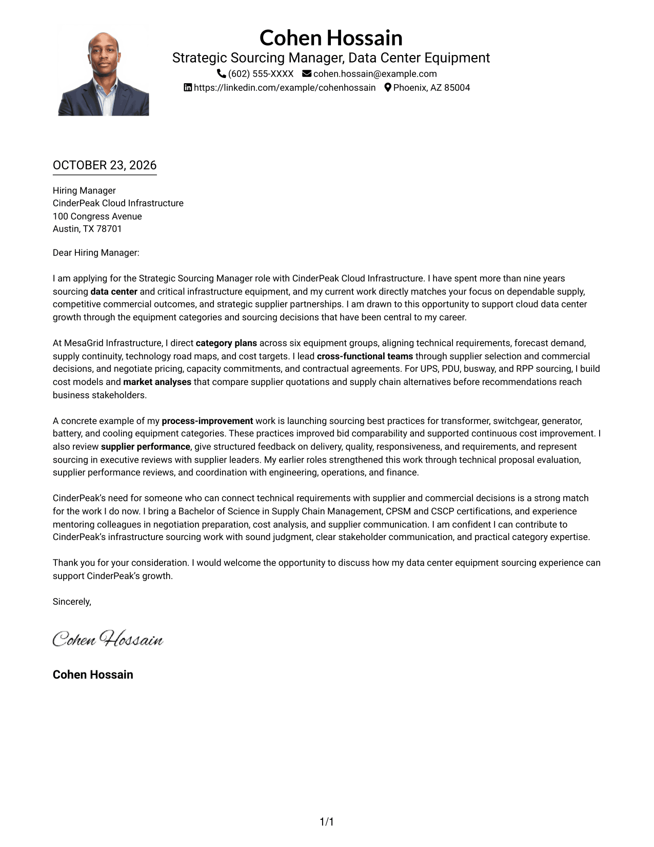 Cover letter example — page 1